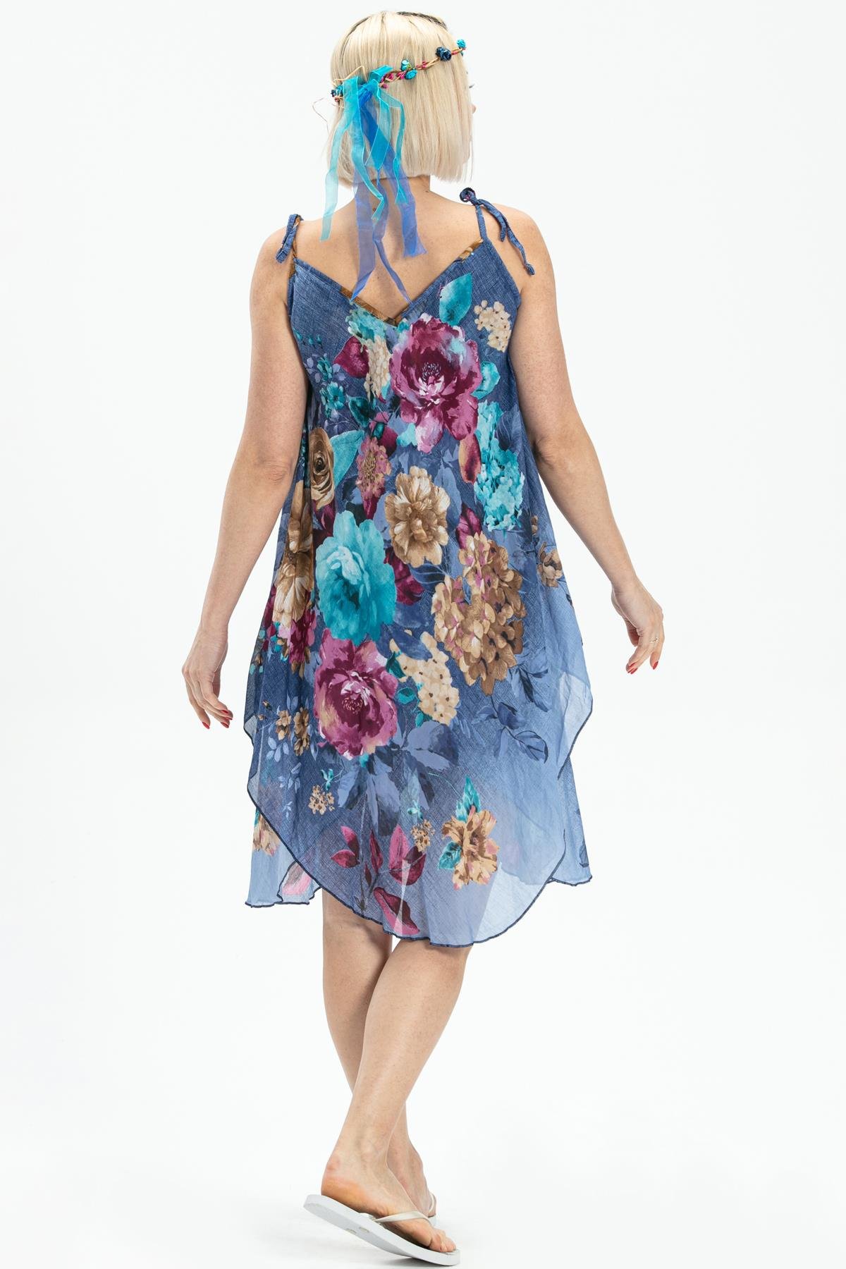 Toptan Askılı Vual Afrodit Kısa Elbise Turkuaz