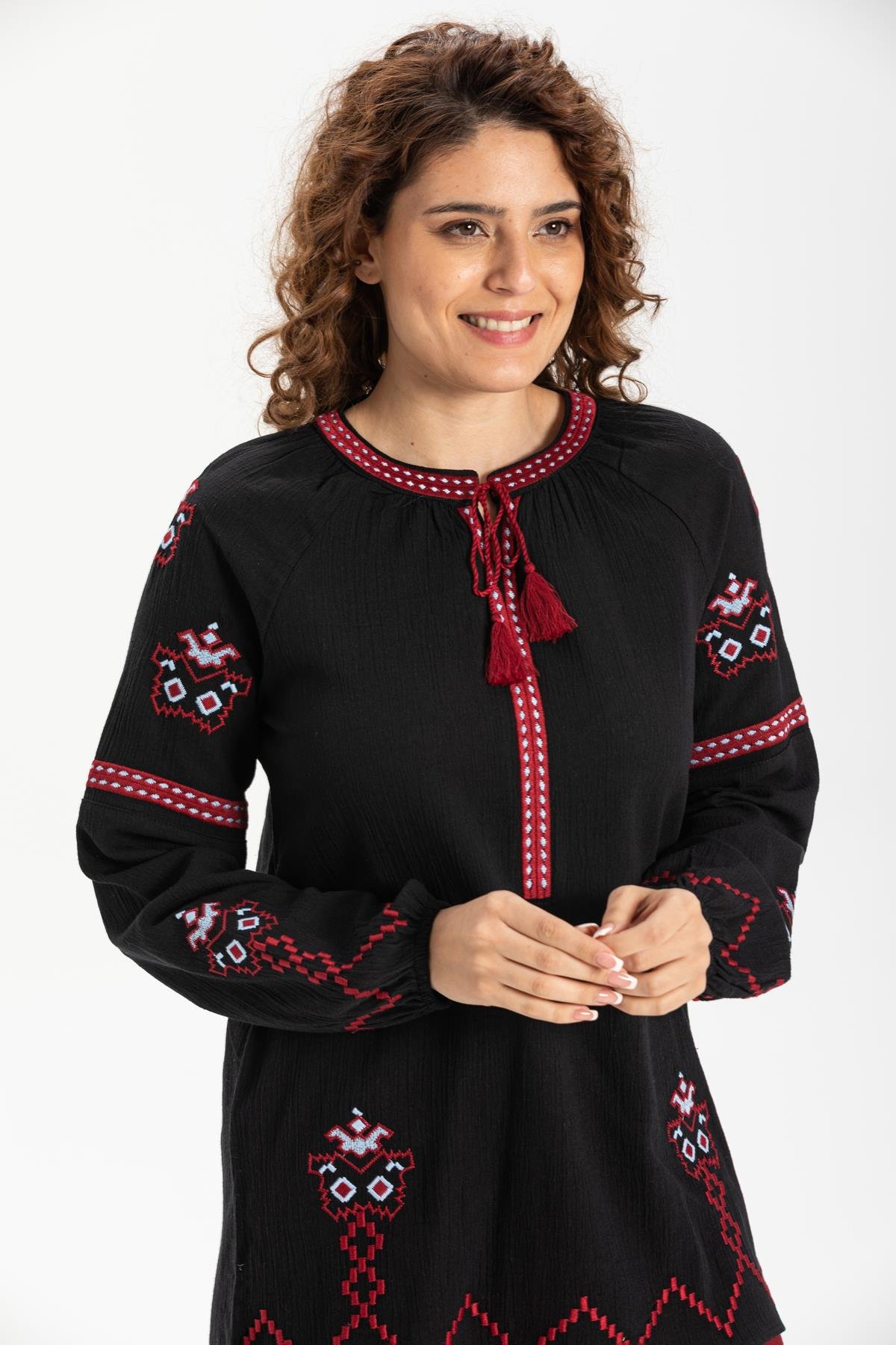 Toptan Ayça Şile Bezi Bluz Siyah