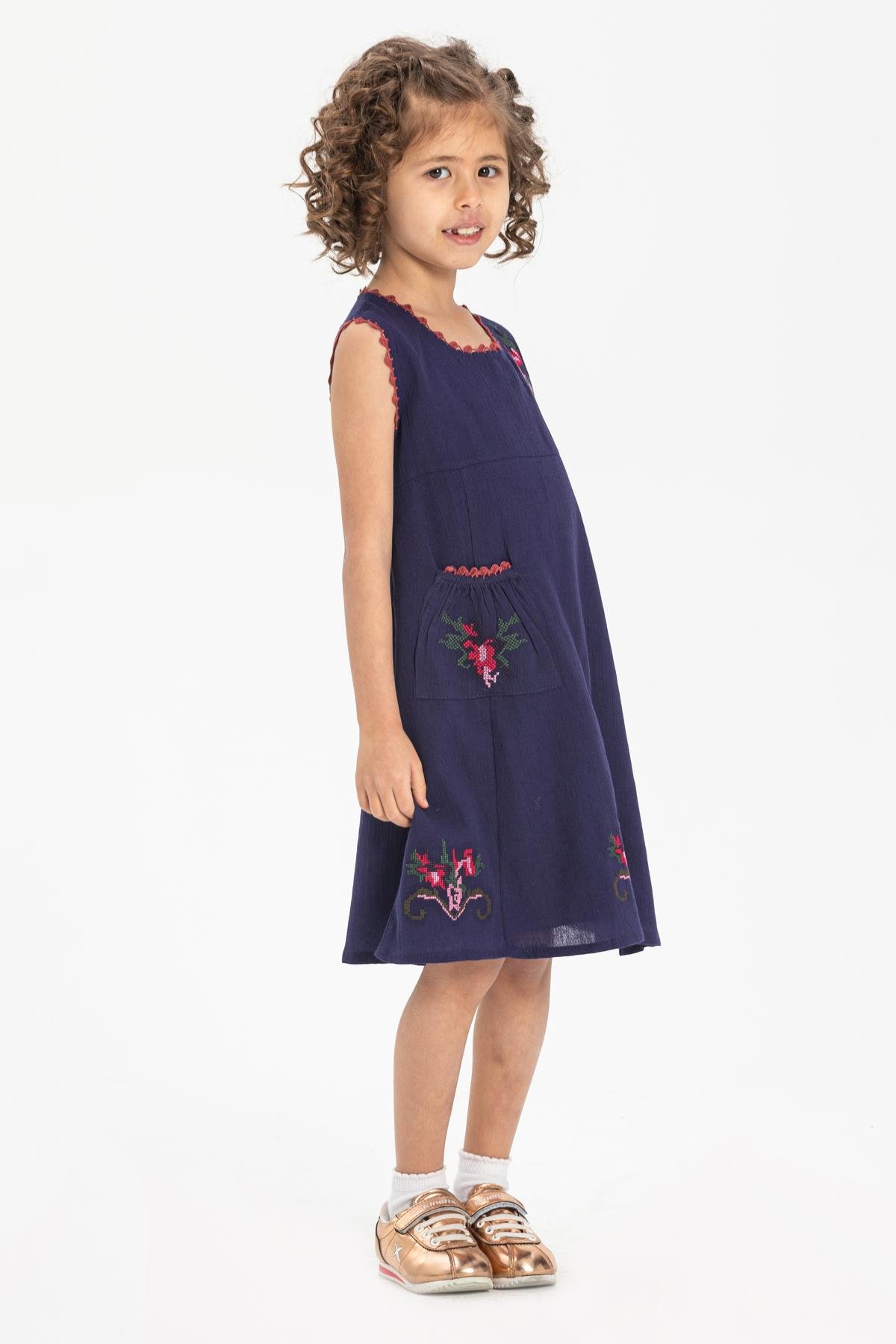 Toptan Burçak Şile Bezi Çocuk Elbise Mor