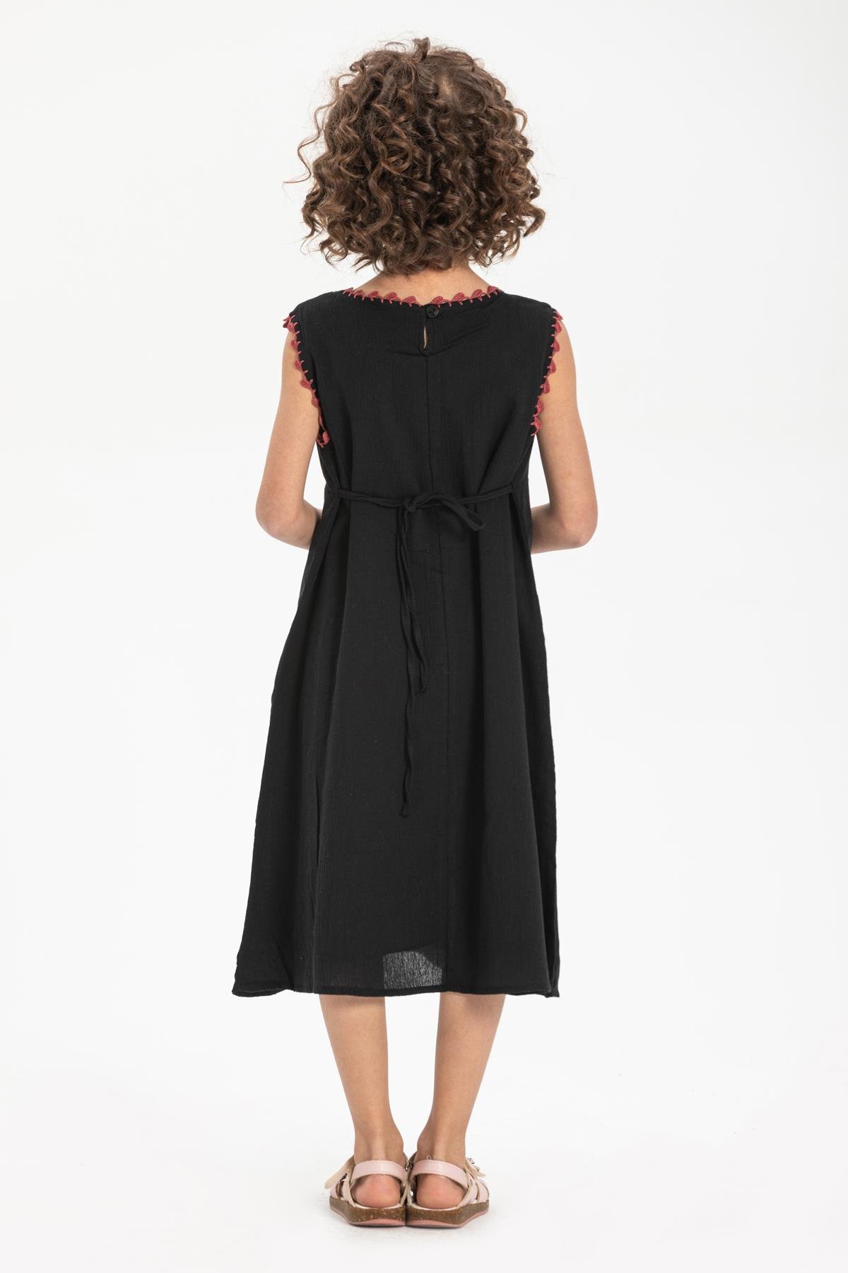 Toptan Burçak Şile Bezi Çocuk Elbise Siyah