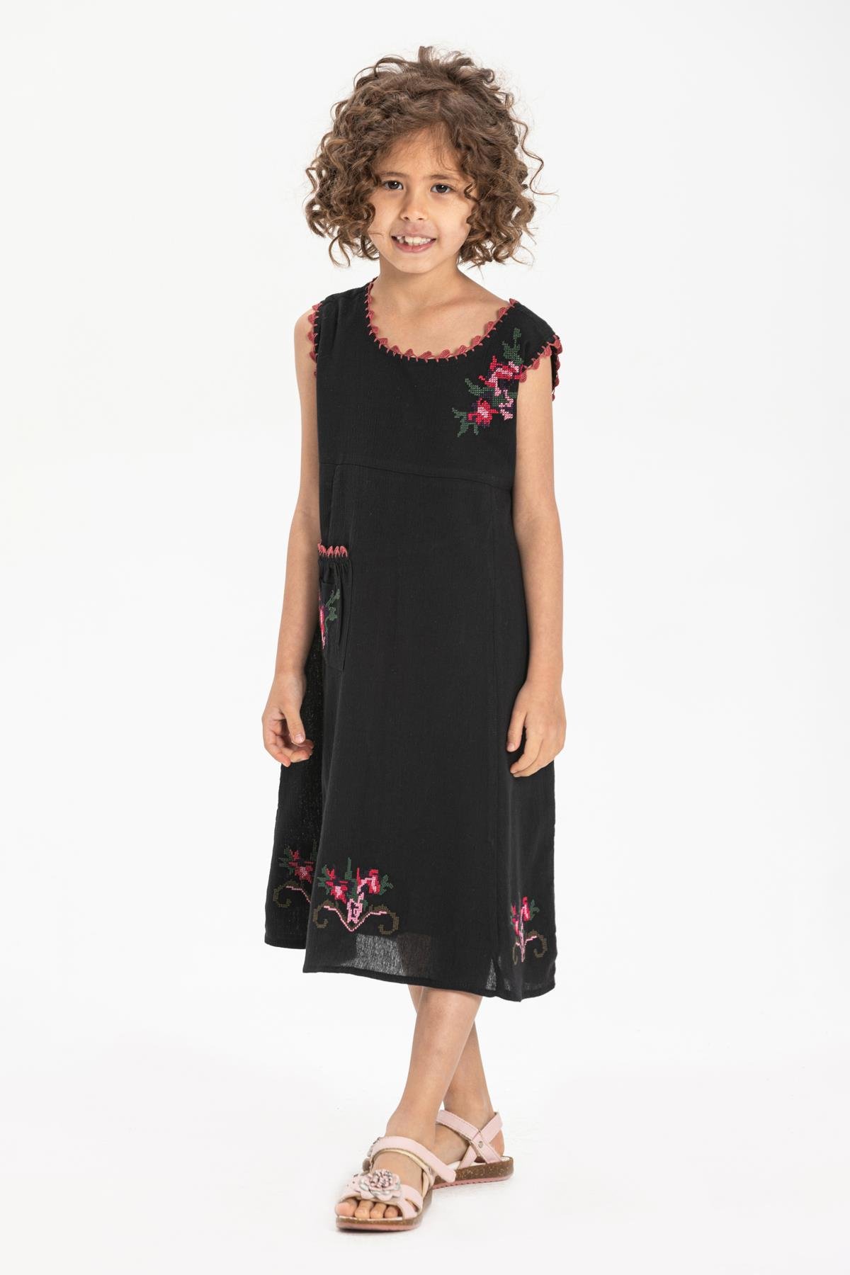 Toptan Burçak Şile Bezi Çocuk Elbise Siyah