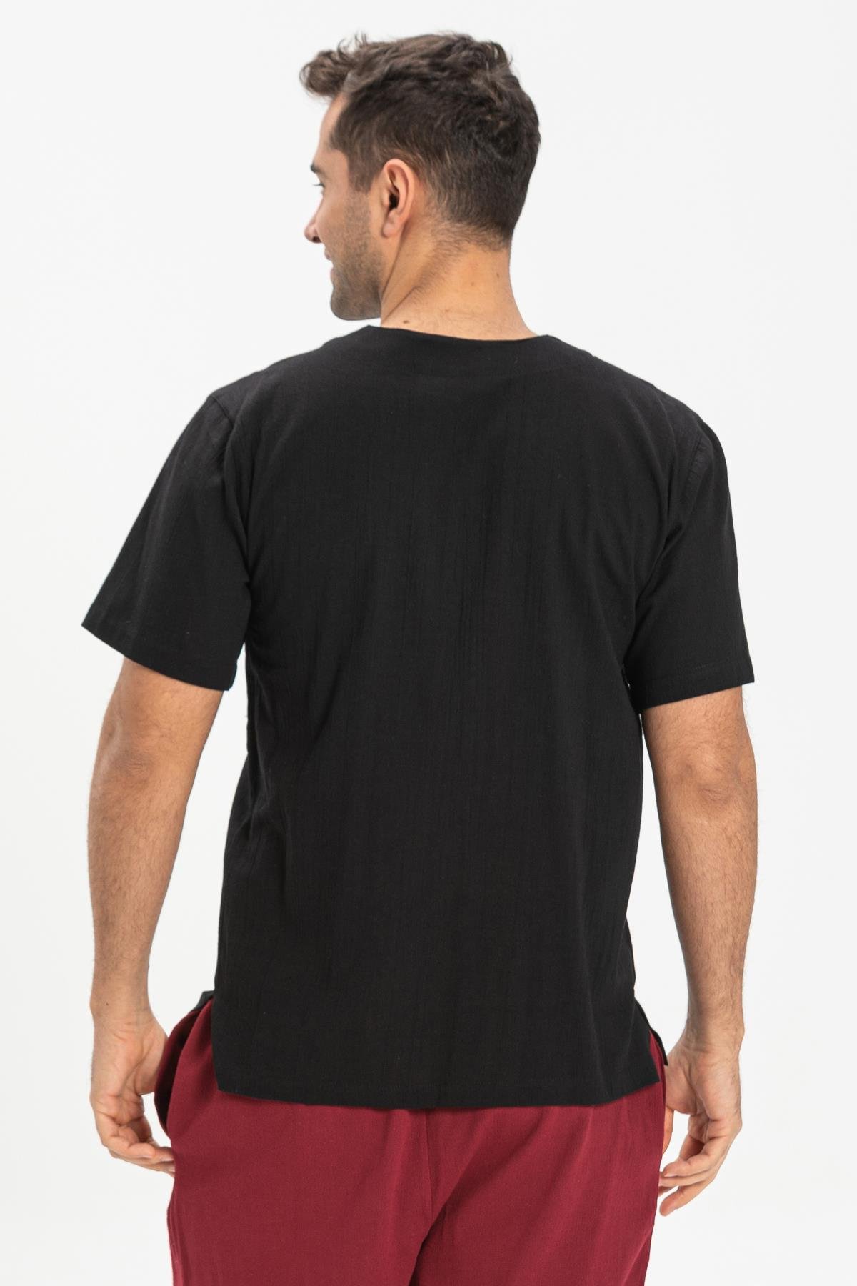 Toptan Büyük Beden Kısa Kol Şile Bezi Bisiklet Yaka Erkek Tshirt Siyah