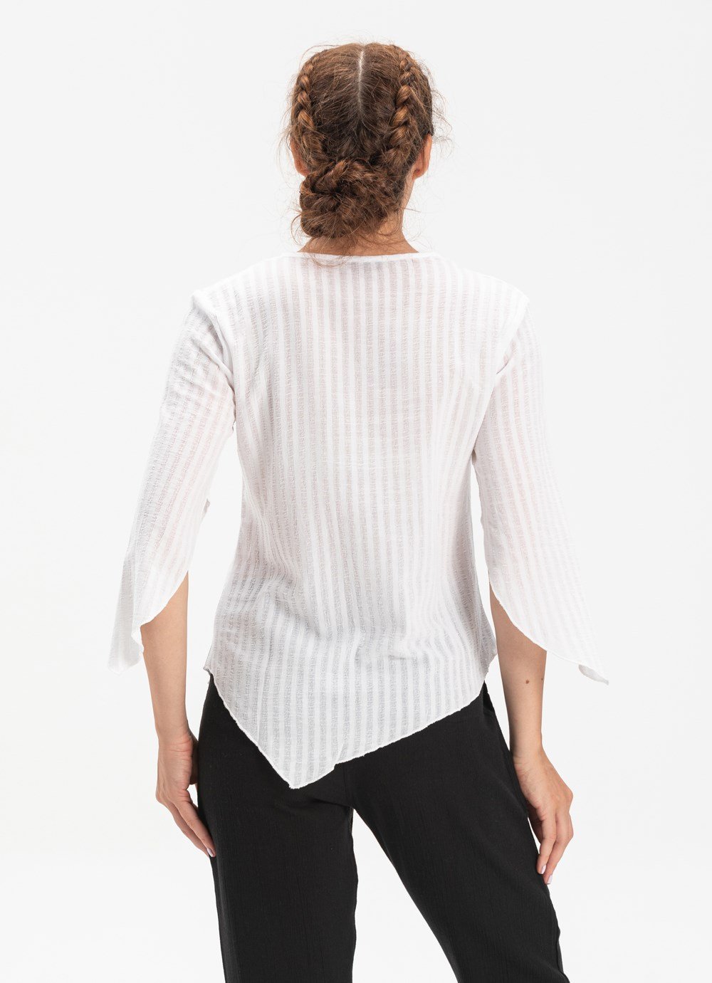 Toptan Büyük Beden Rodos Gofre Bluz Beyaz