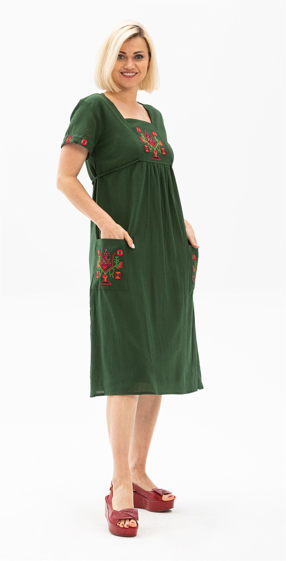 Toptan Büyük Beden Şile Bezi Melek Elbise Yeşil