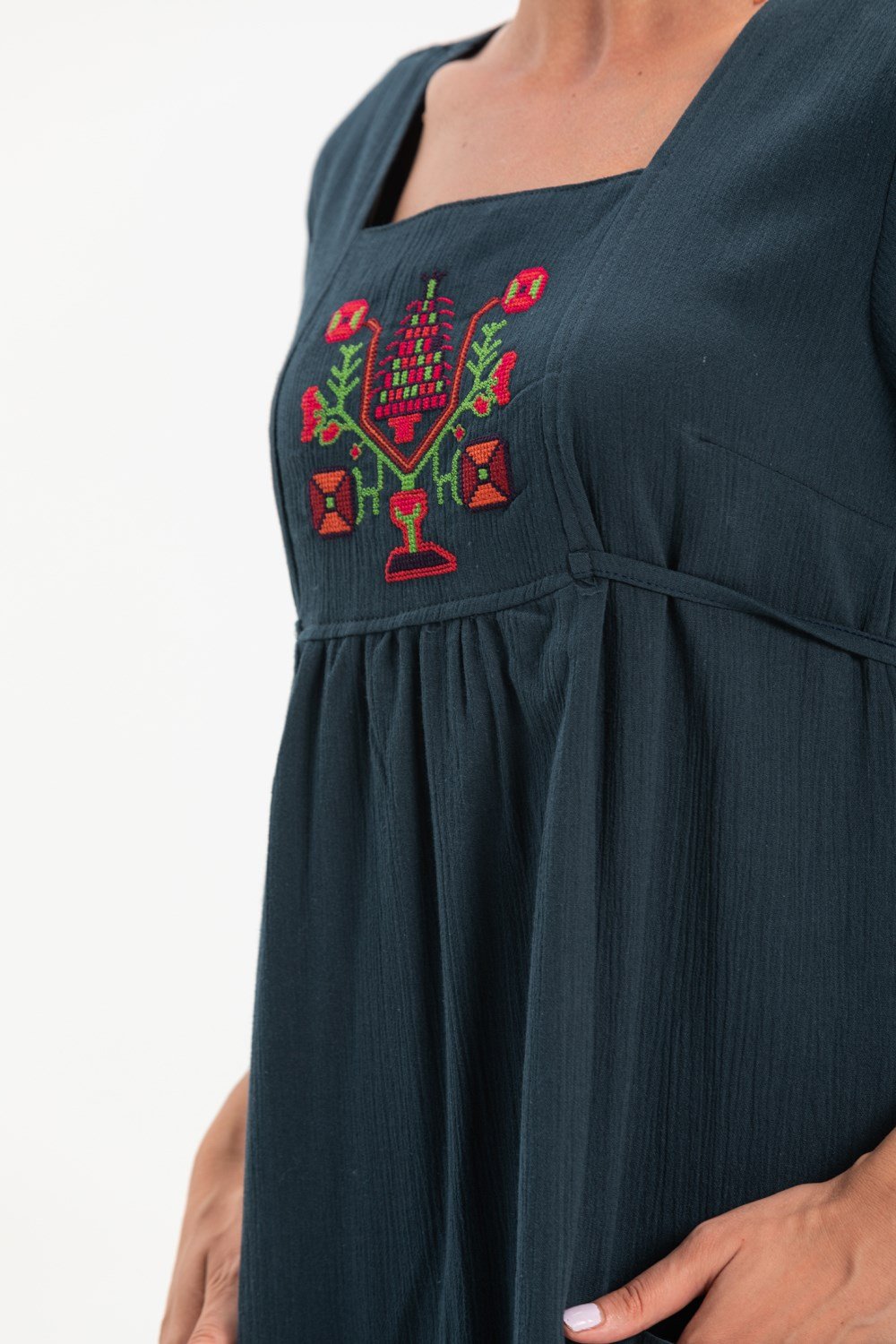 Toptan Büyük Beden Şile Bezi Melek Elbise Petrol