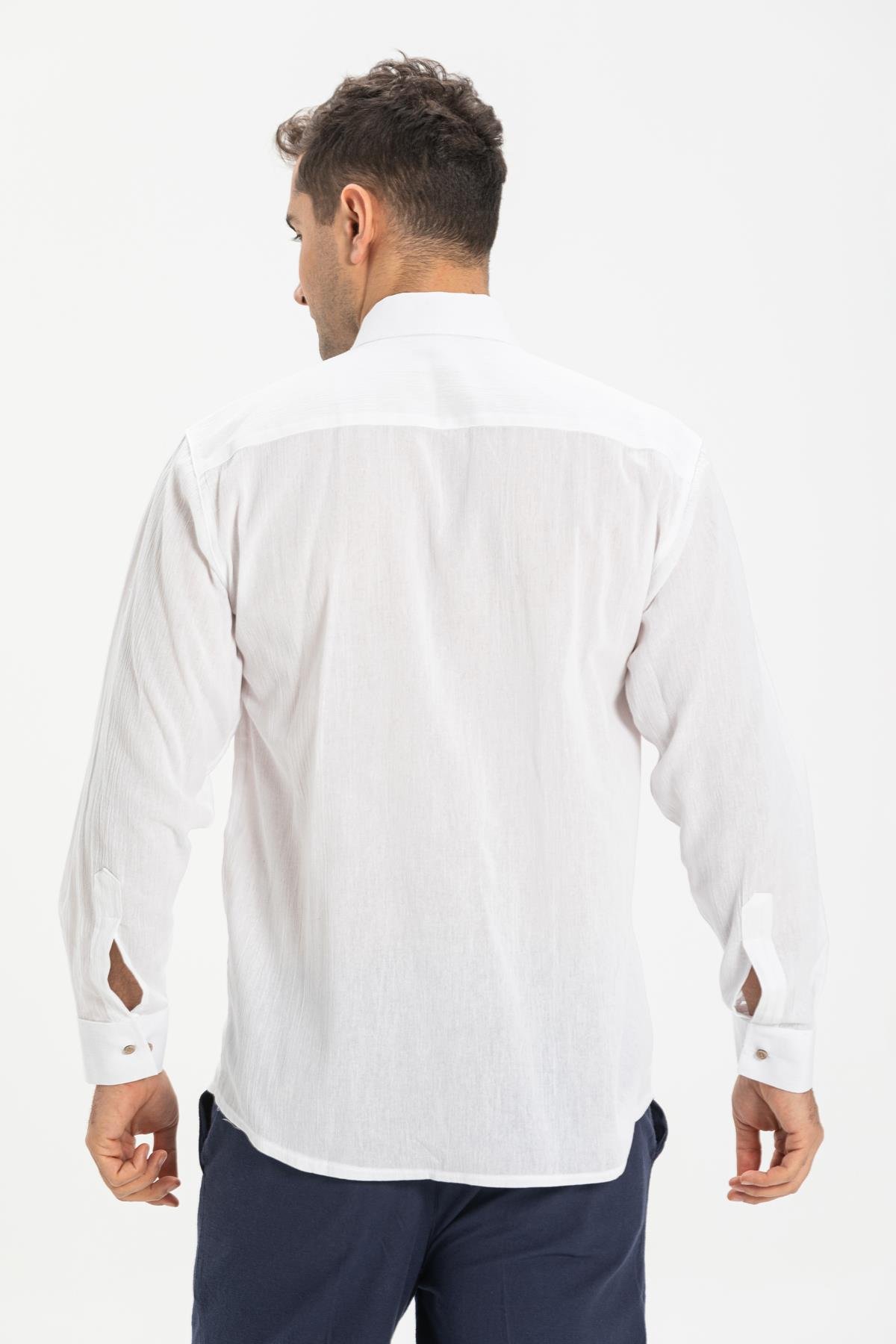 Toptan Büyük Beden Şile Bezi Uzun Kol Erkek Gömlek Beyaz