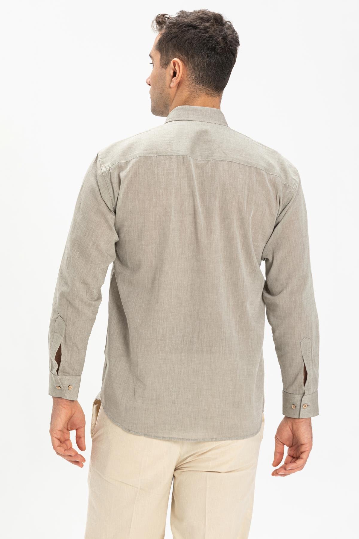 Toptan Büyük Beden Şile Bezi Uzun Kol Erkek Gömlek Taş