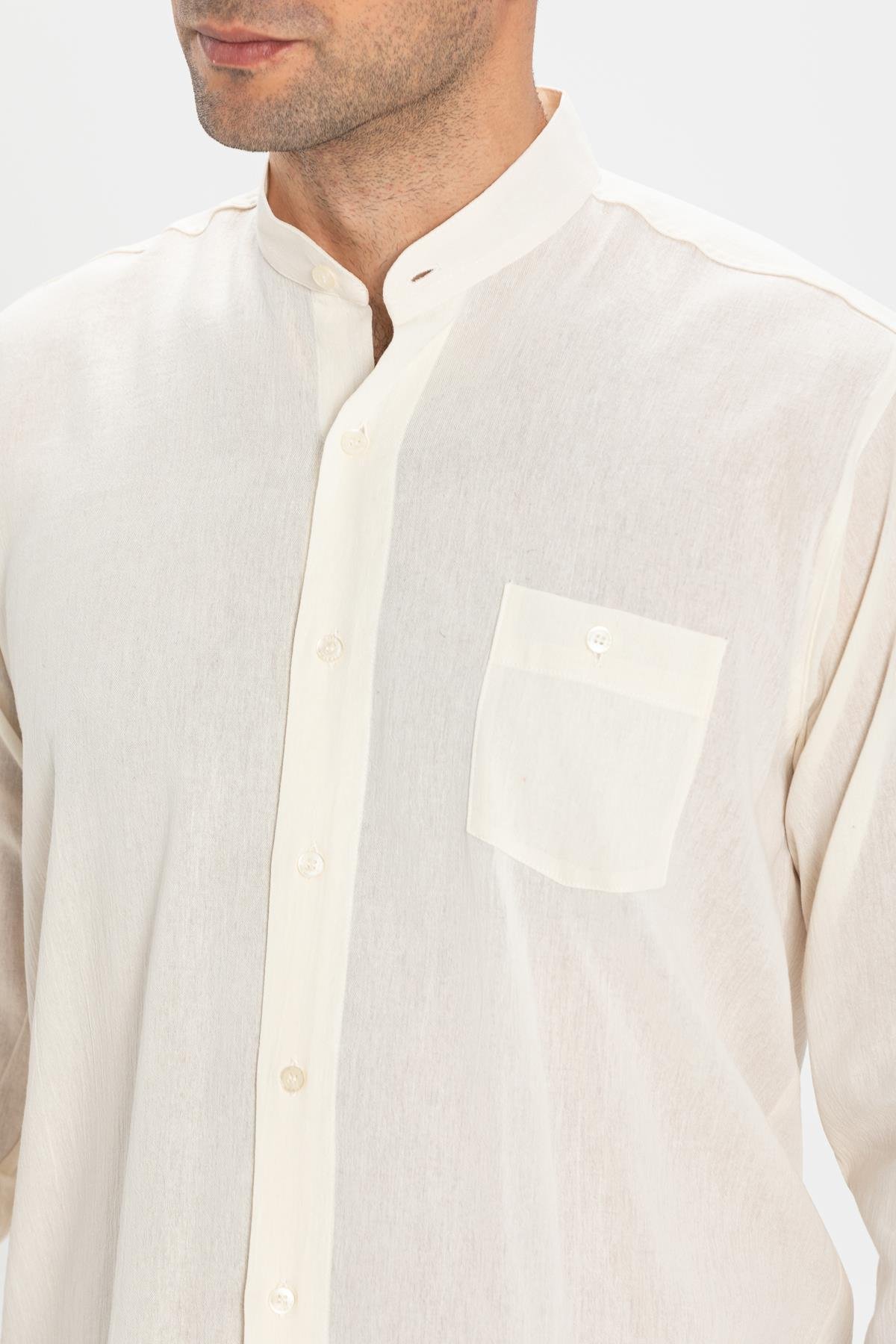 Toptan Büyük Beden Uzun Kol Şile Bezi Hakim Yaka Erkek Gömlek Krem