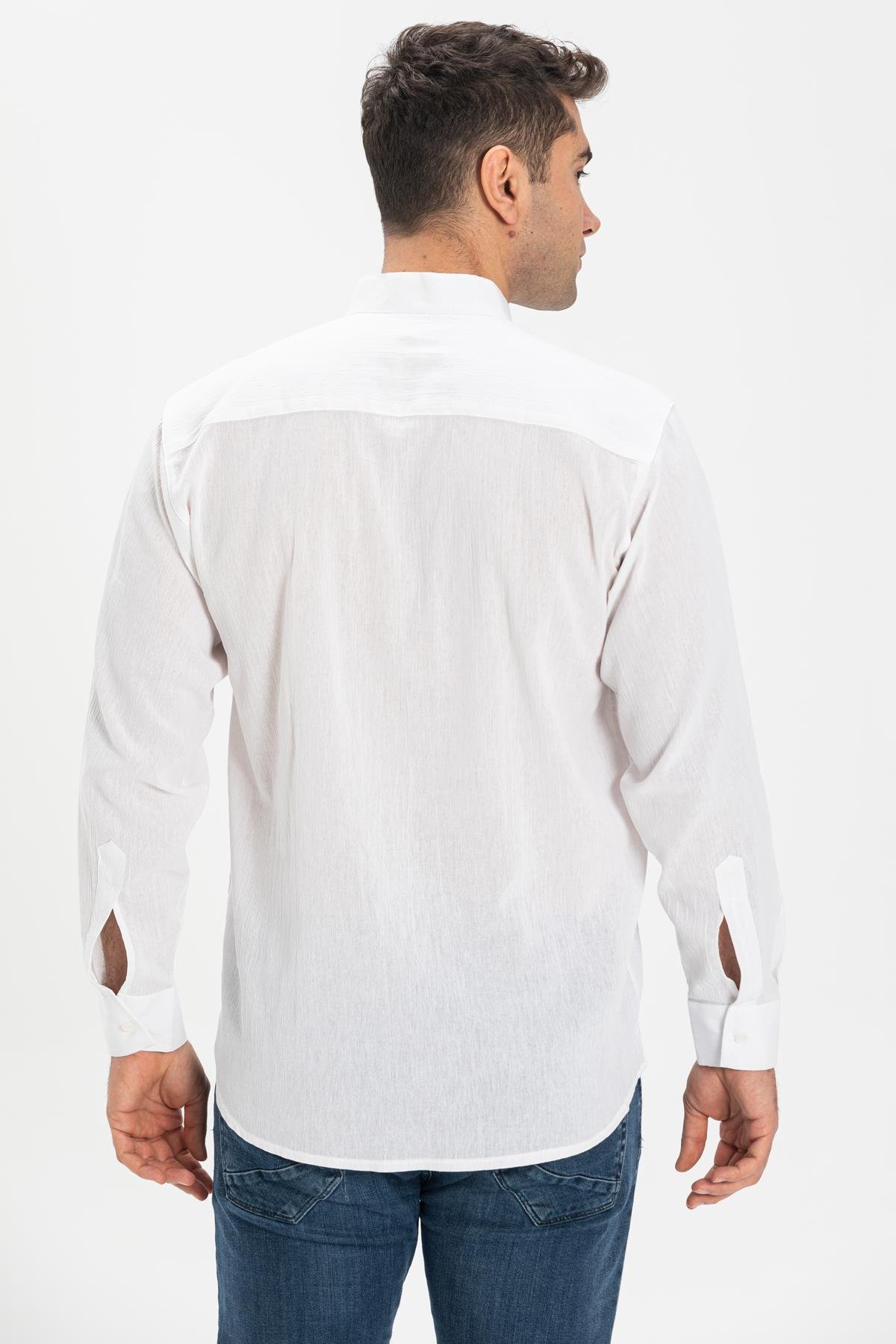 Toptan Büyük Beden Uzun Kol Şile Bezi Hakim Yaka Erkek Gömlek Beyaz