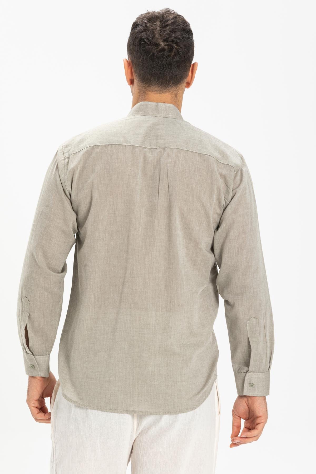 Toptan Büyük Beden Uzun Kol Şile Bezi Hakim Yaka Erkek Gömlek Taş