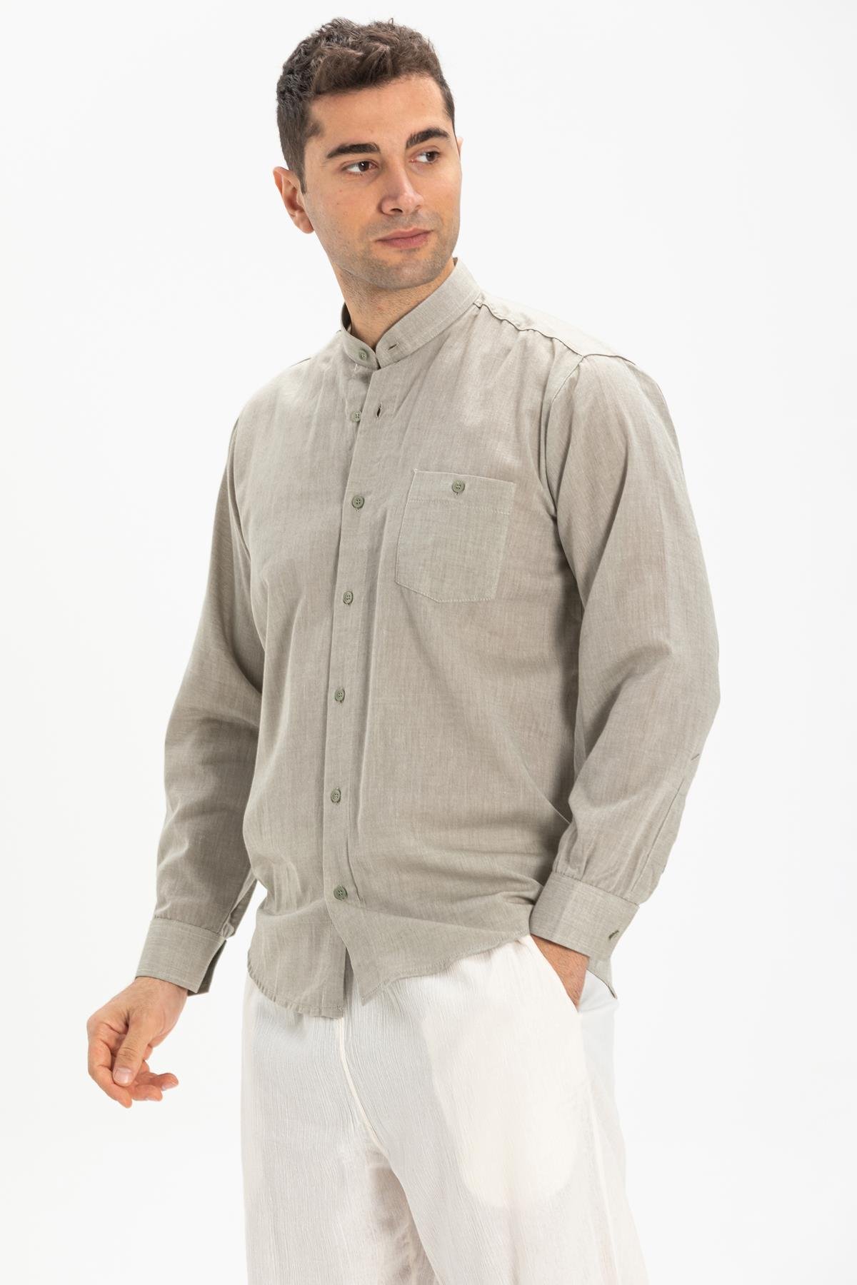 Toptan Büyük Beden Uzun Kol Şile Bezi Hakim Yaka Erkek Gömlek Taş