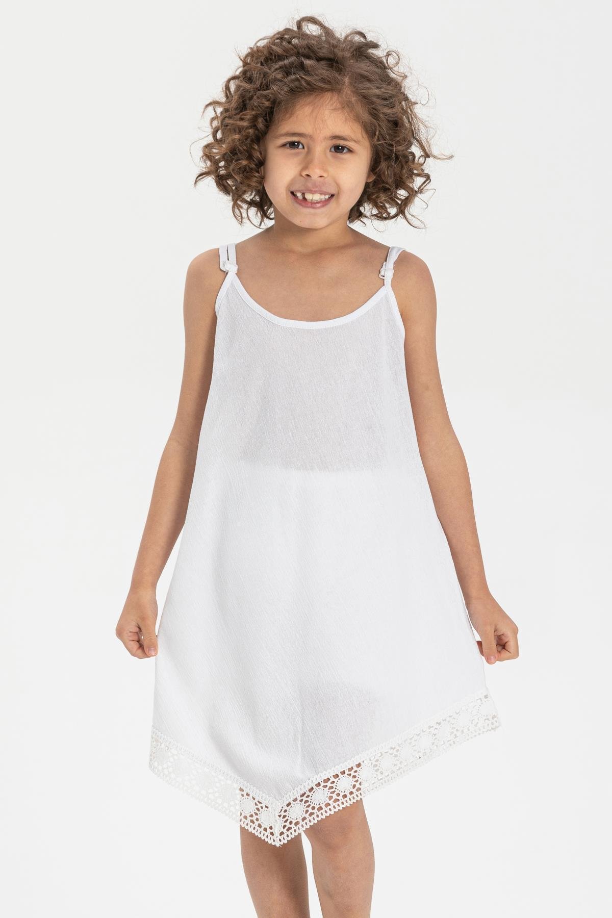 Toptan Çağla Şile Bezi Çocuk Elbise Beyaz