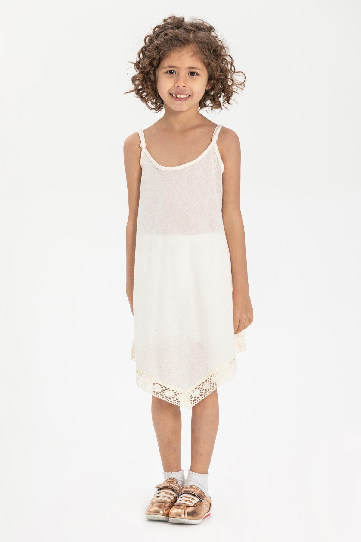 Toptan Çağla Şile Bezi Çocuk Elbise Krem