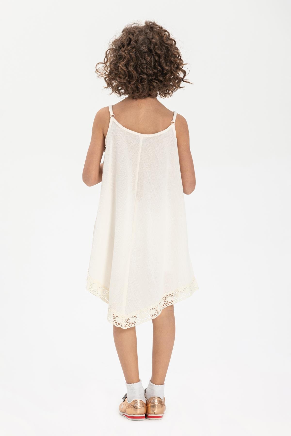 Toptan Çağla Şile Bezi Çocuk Elbise Krem