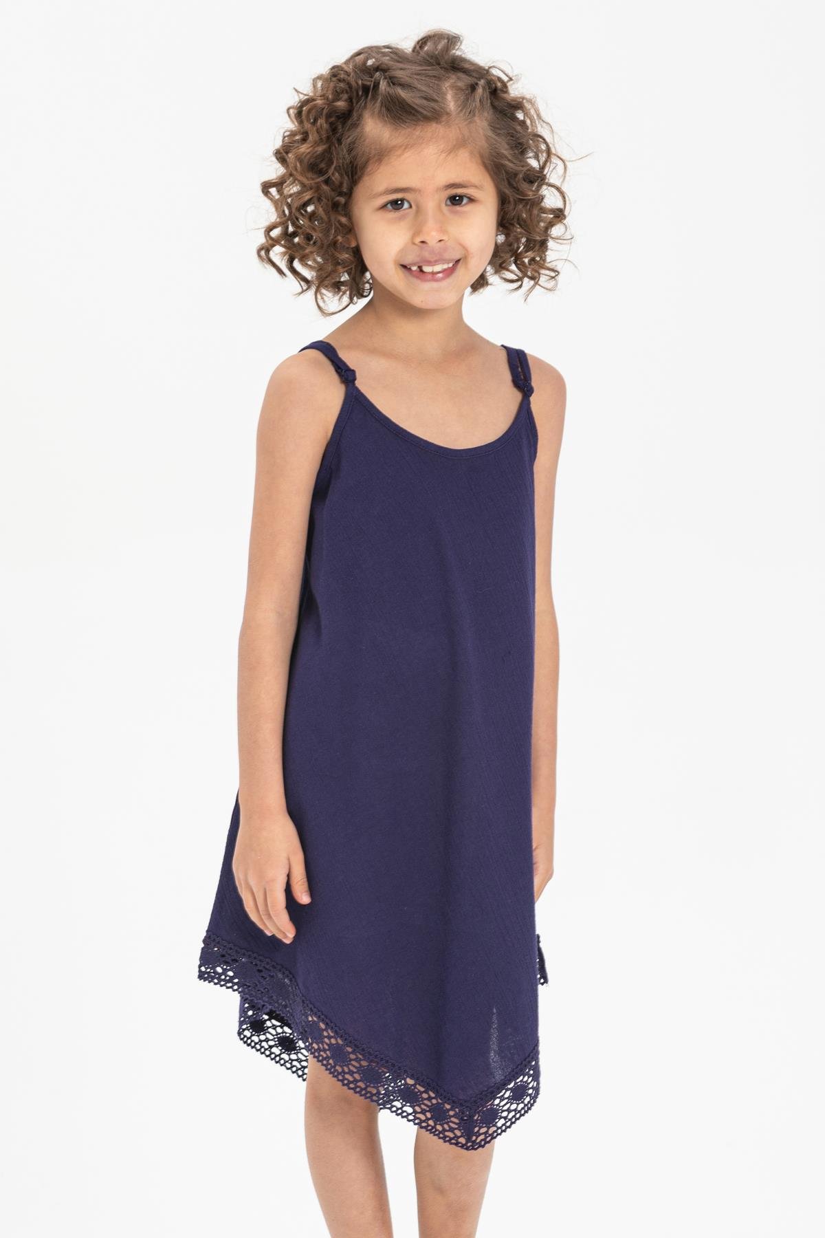 Toptan Çağla Şile Bezi Çocuk Elbise Mor