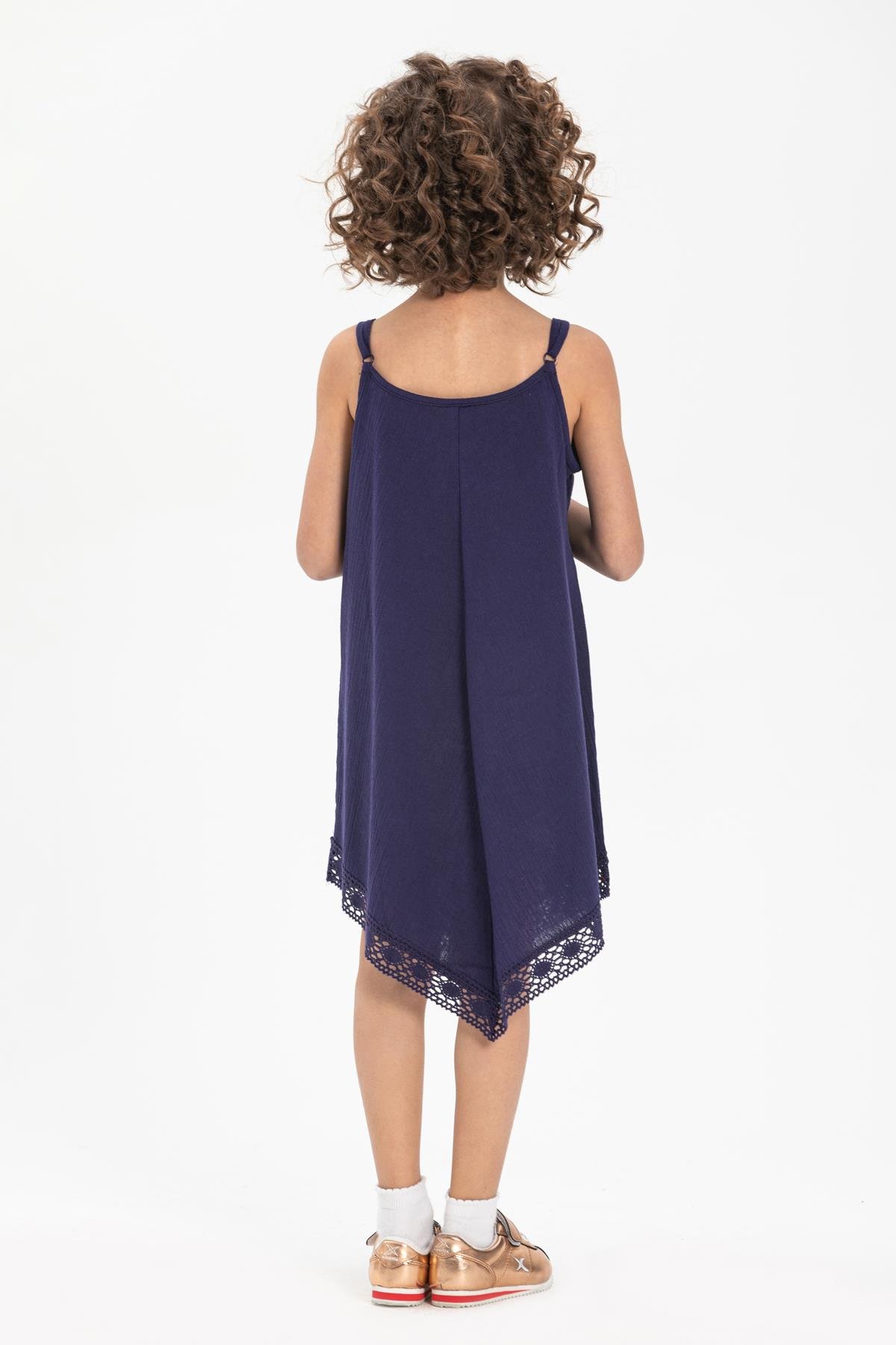 Toptan Çağla Şile Bezi Çocuk Elbise Mor