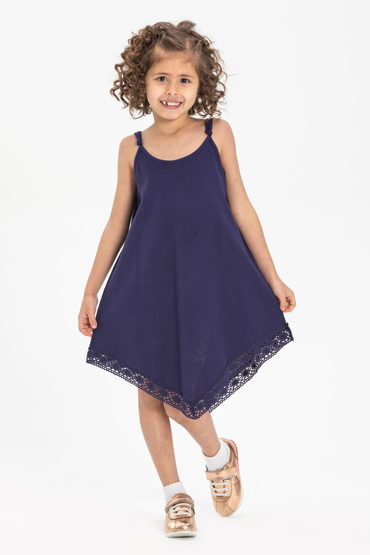 Toptan Çağla Şile Bezi Çocuk Elbise Mor