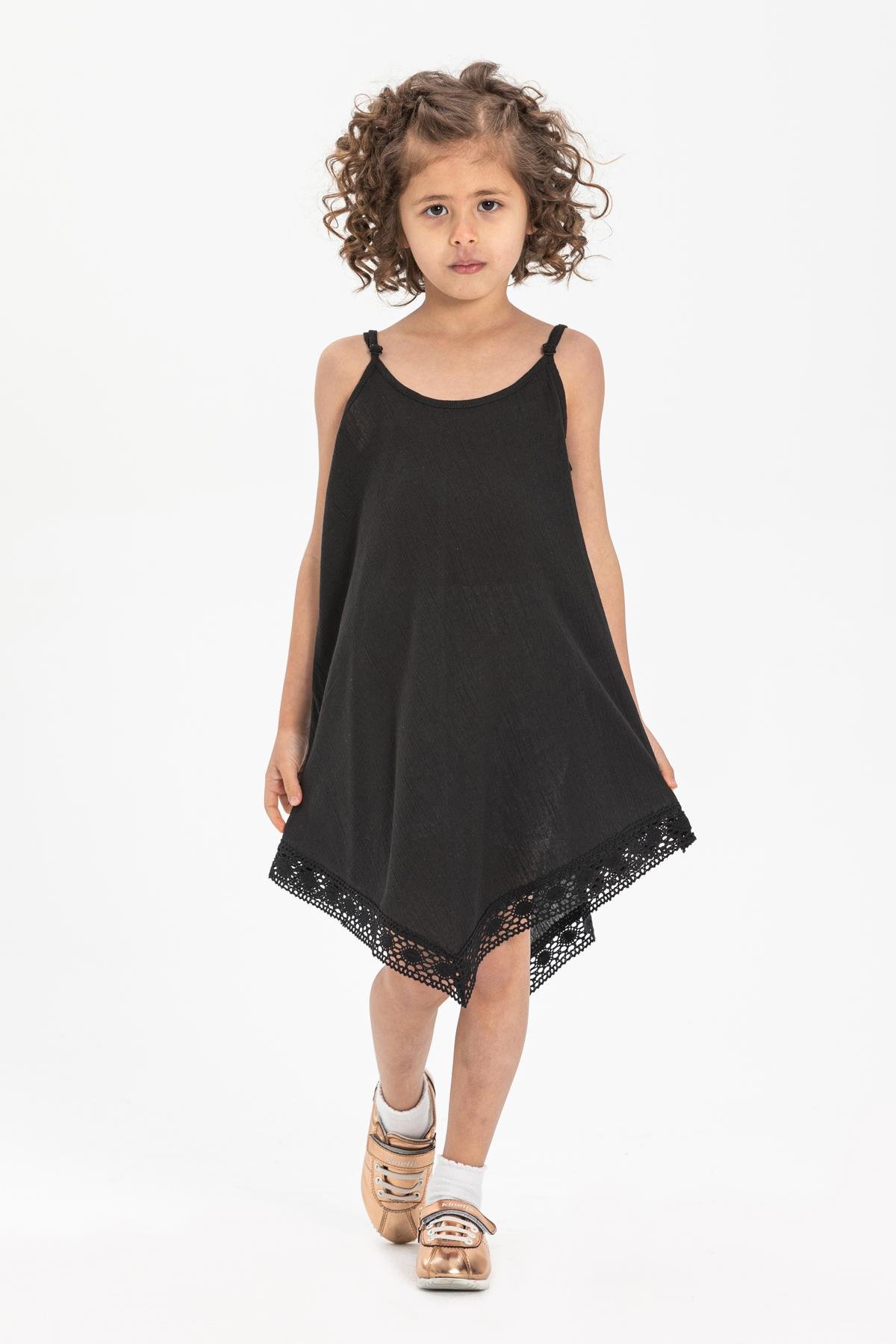 Toptan Çağla Şile Bezi Çocuk Elbise Siyah