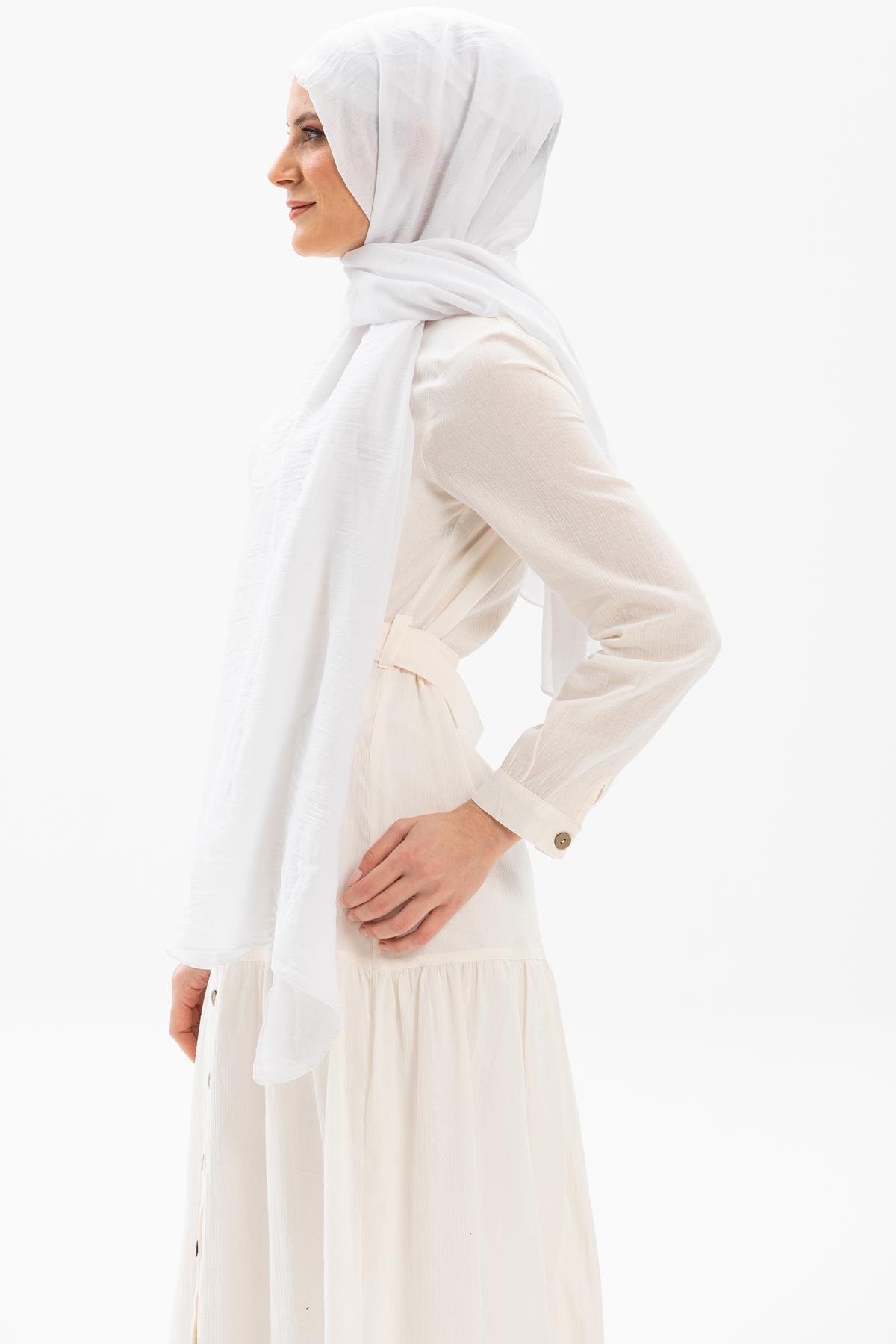 Toptan Düz Vual Kumaş Şal Beyaz