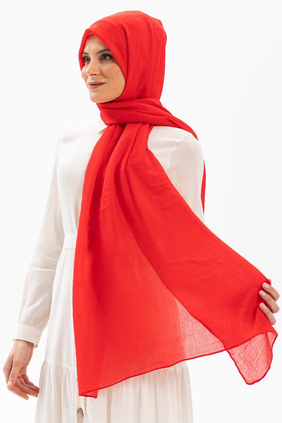 Toptan Düz Vual Kumaş Şal Kırmızı