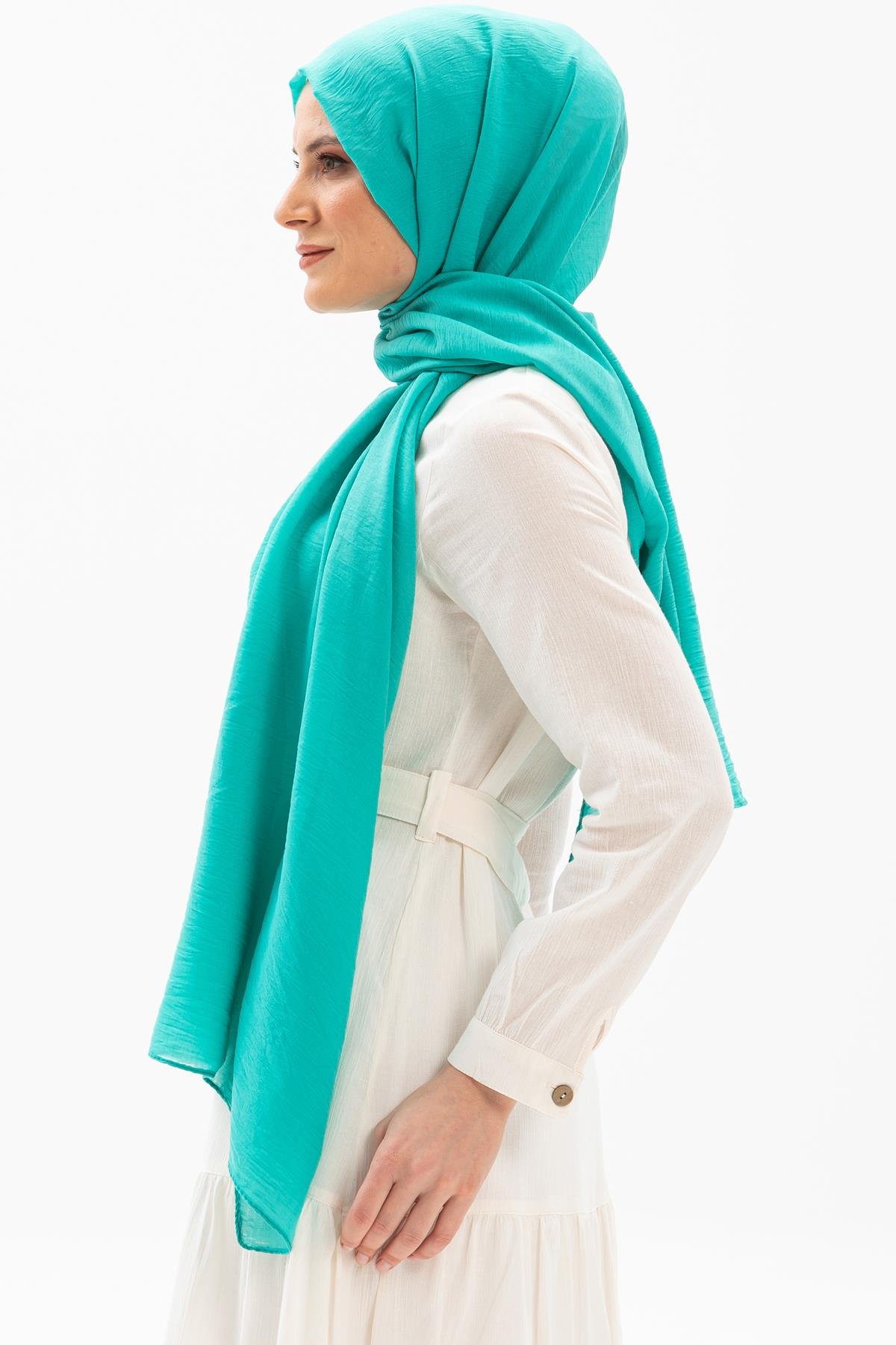 Toptan Düz Vual Kumaş Şal Nil Yeşili