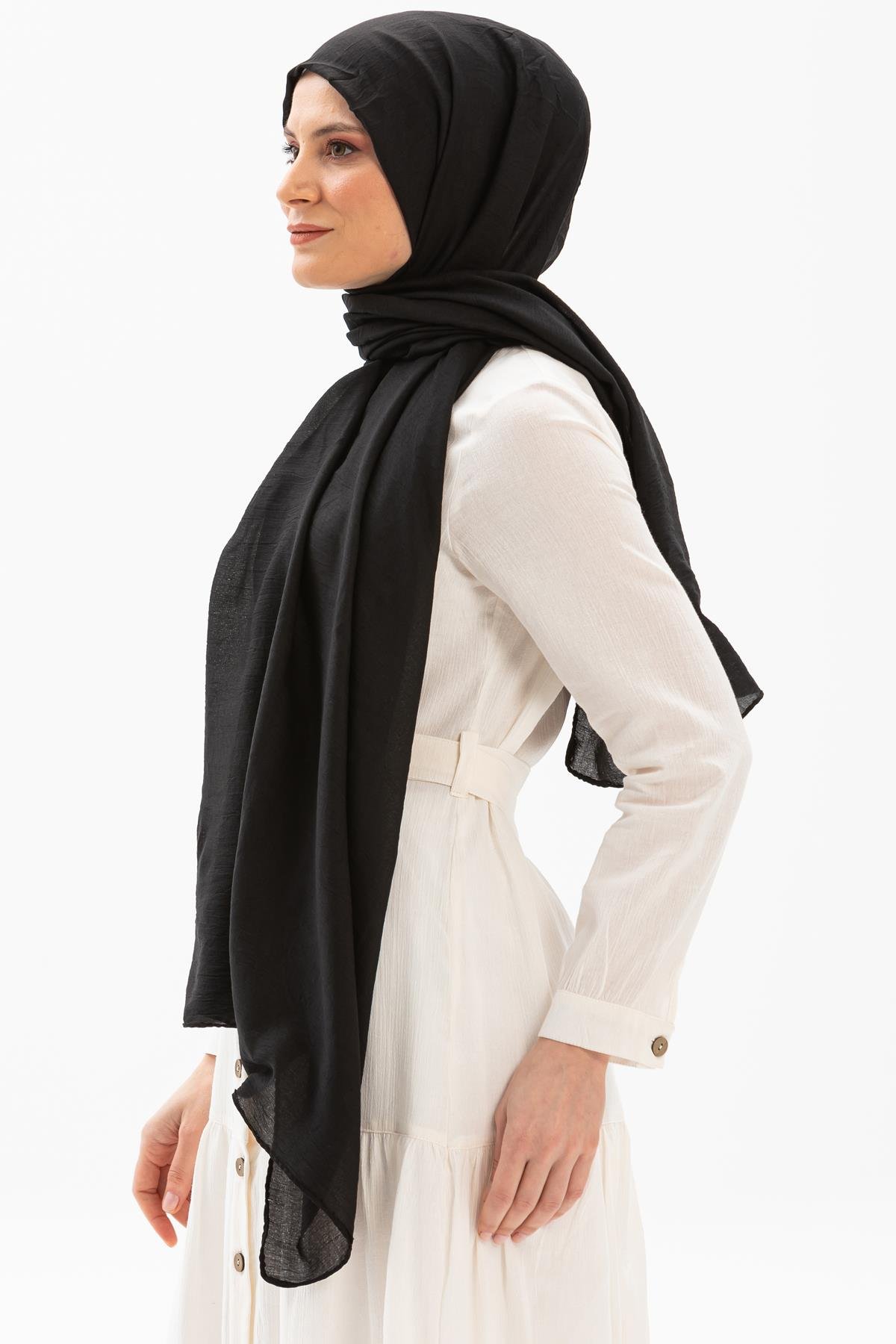 Toptan Düz Vual Kumaş Şal Siyah