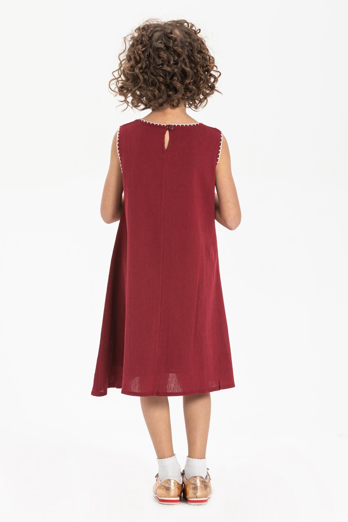 Toptan Ece Şile Bezi Çocuk Elbise Bordo