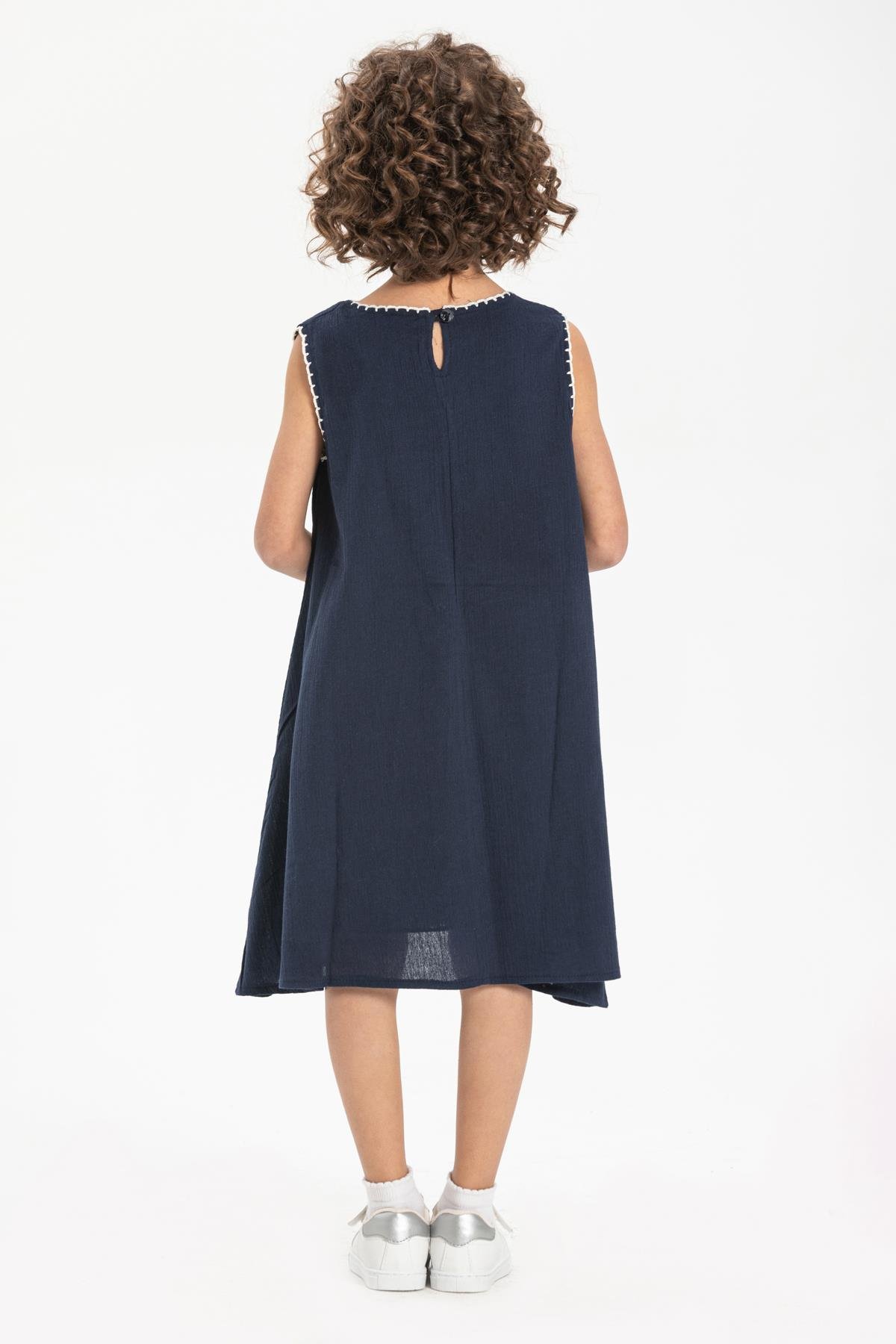 Toptan Ece Şile Bezi Çocuk Elbise Lacivert