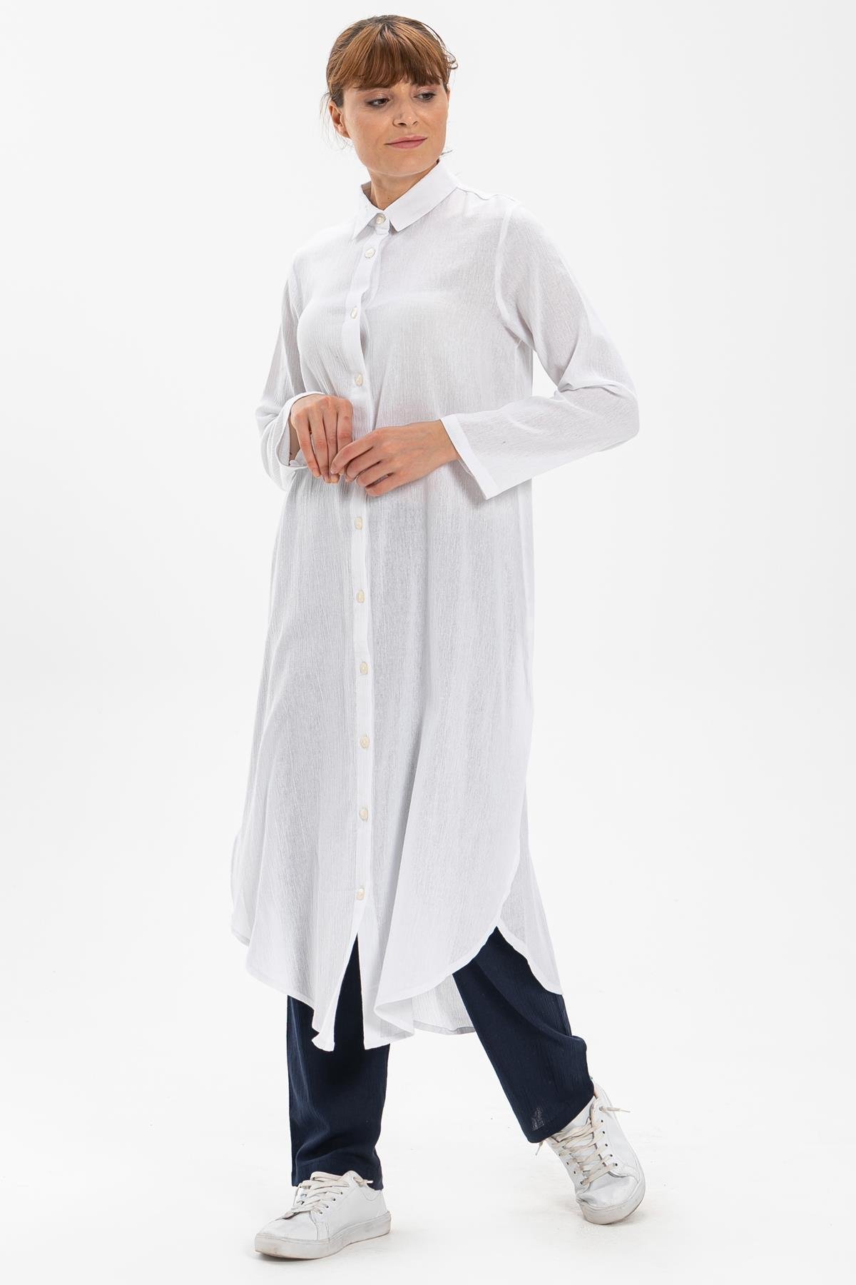 Toptan Edanur Şile Bezi Tunik Beyaz