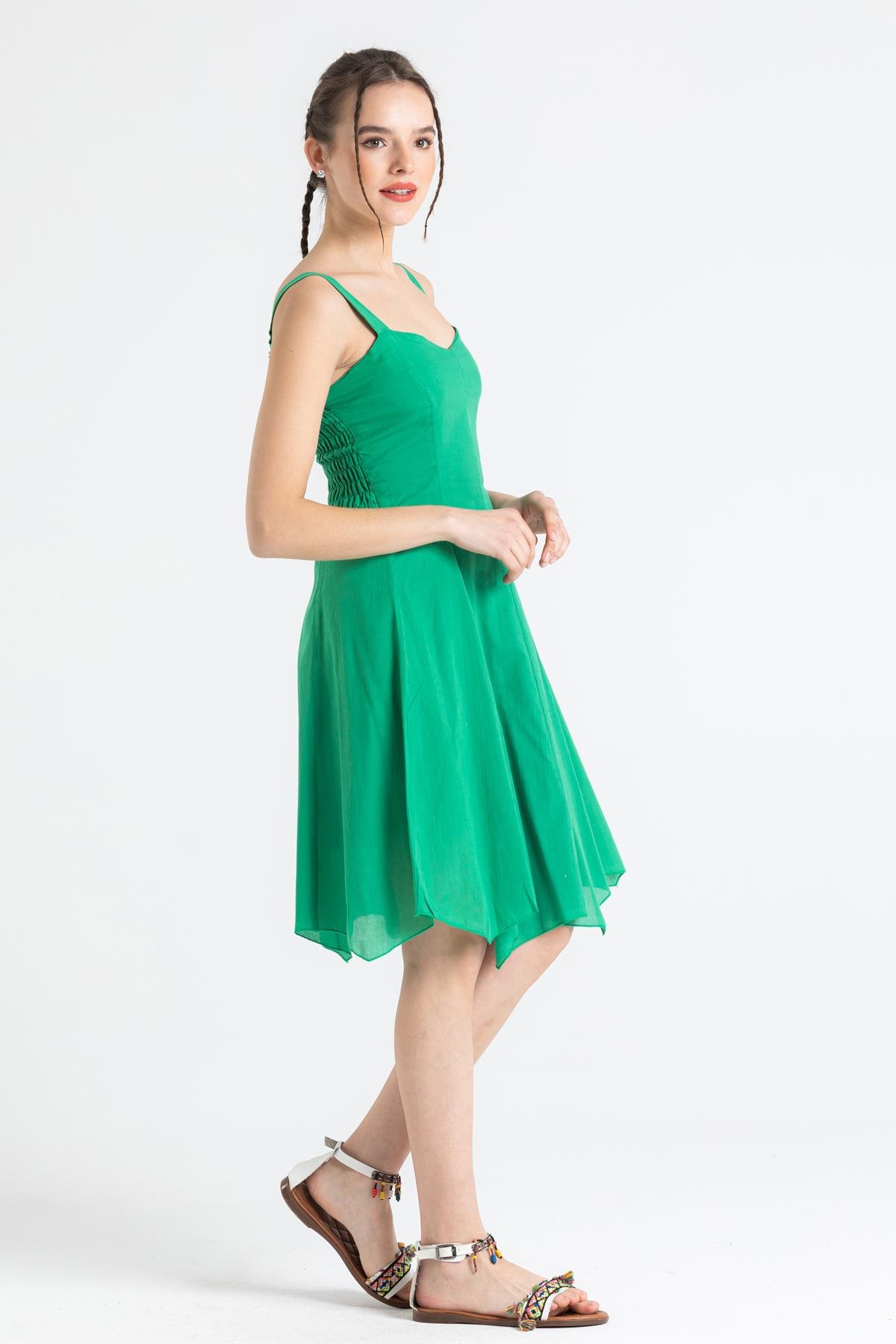 Toptan Emel Vual Elbise Çimen Yeşili