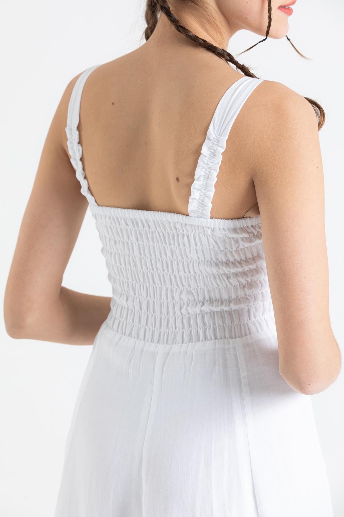 Toptan Emel Vual Uzun Elbise Beyaz Byz