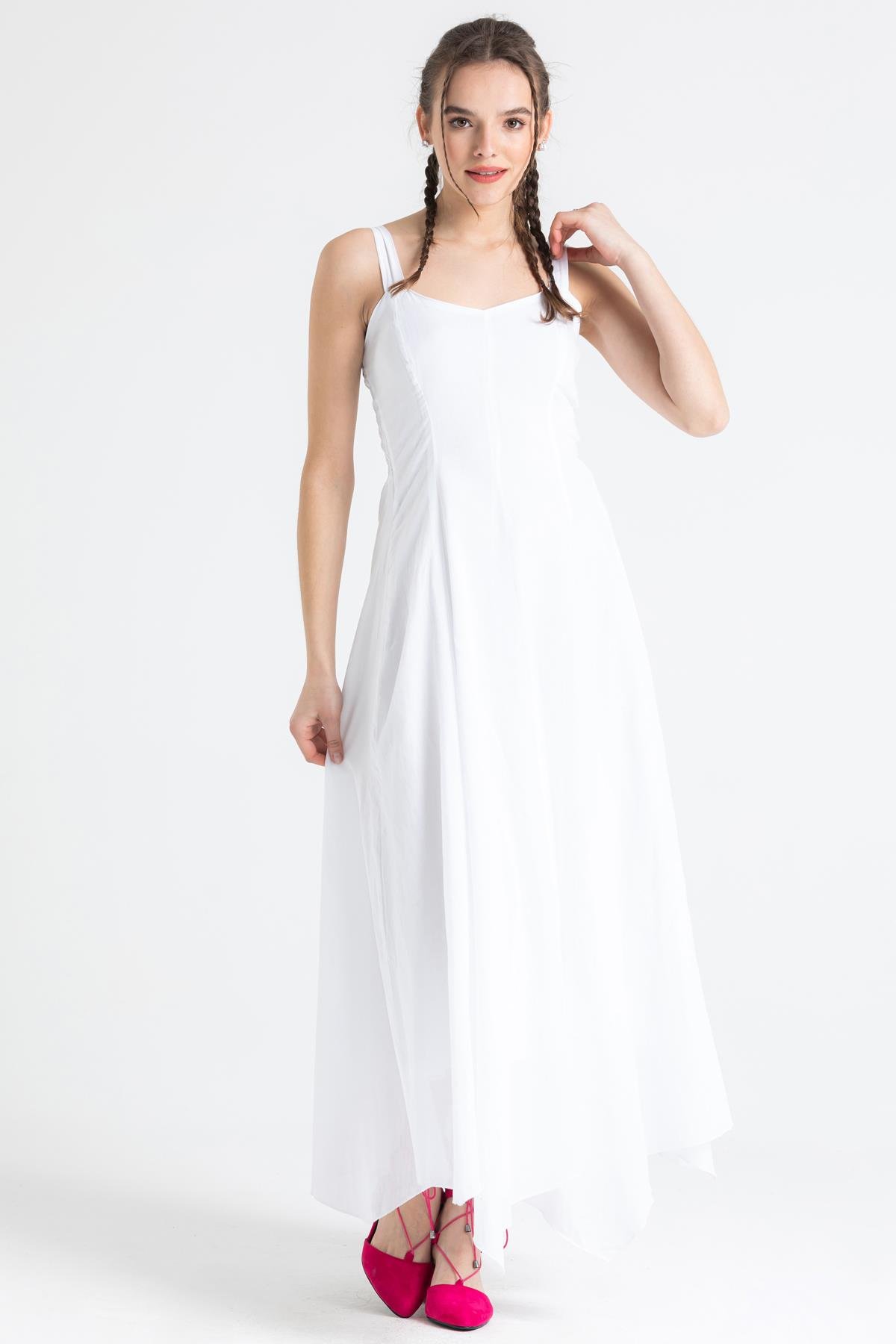 Toptan Emel Vual Uzun Elbise Beyaz Byz