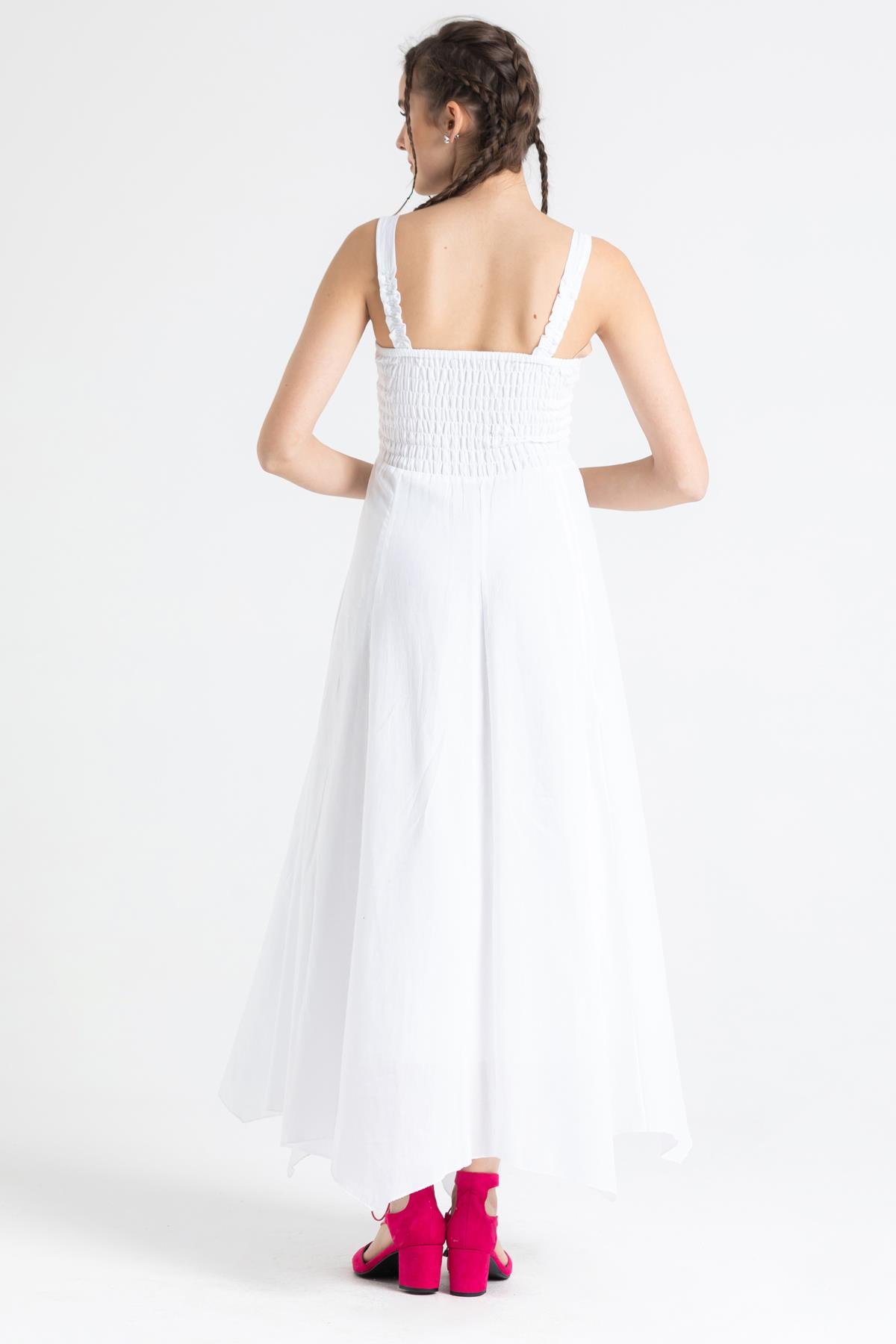 Toptan Emel Vual Uzun Elbise Beyaz Byz