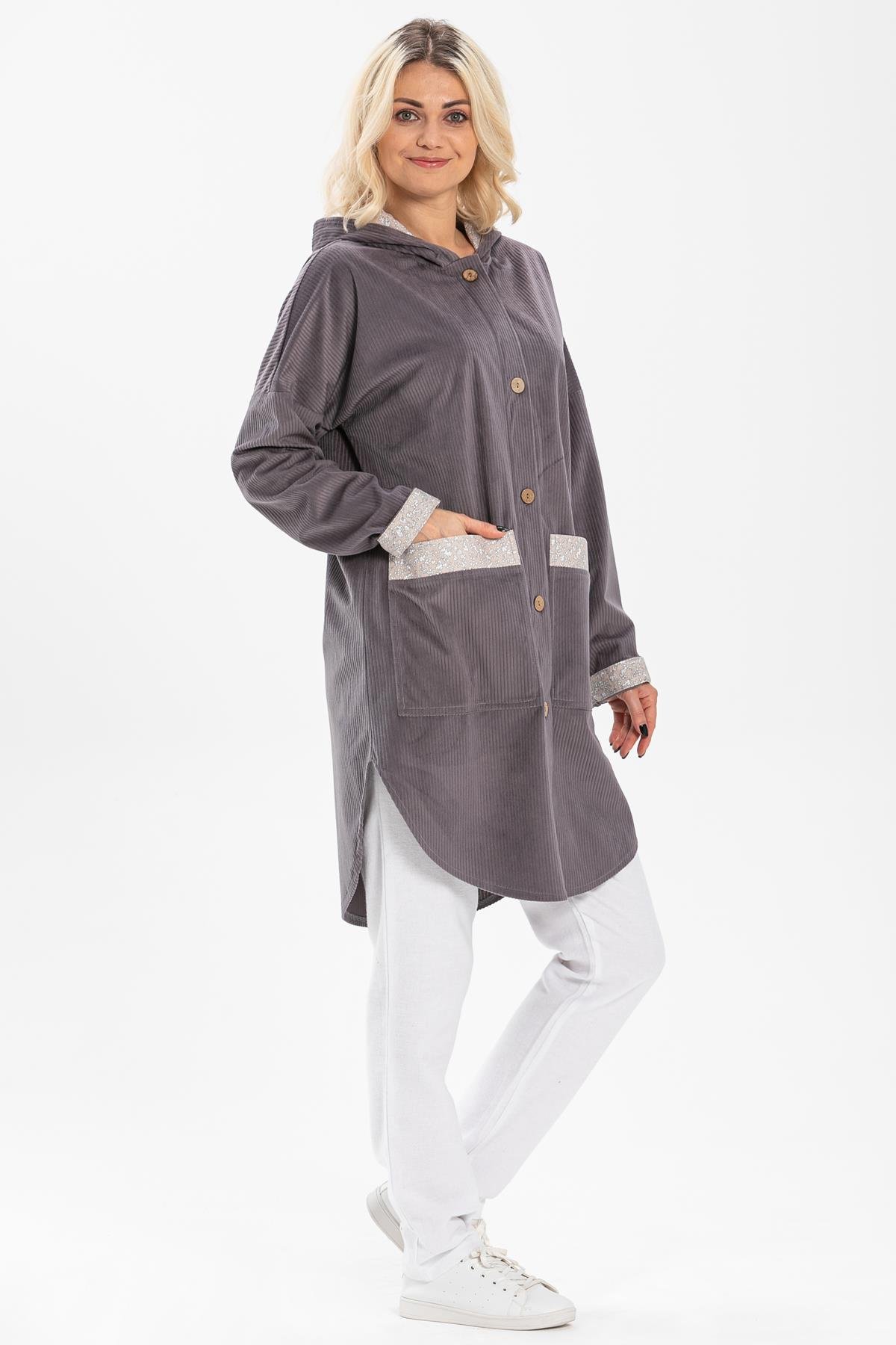 Toptan Eylül Fitilli Kadife Ceket Gri