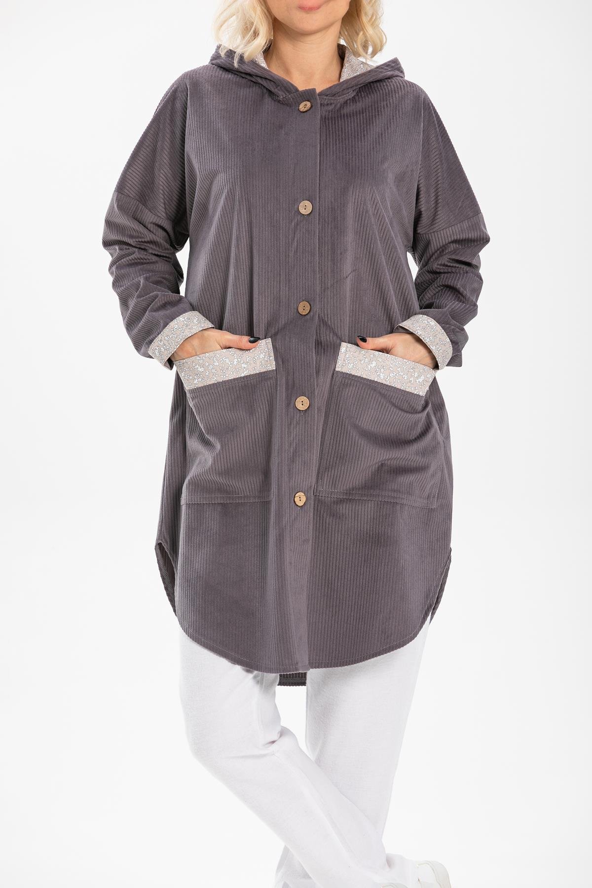 Toptan Eylül Fitilli Kadife Ceket Gri