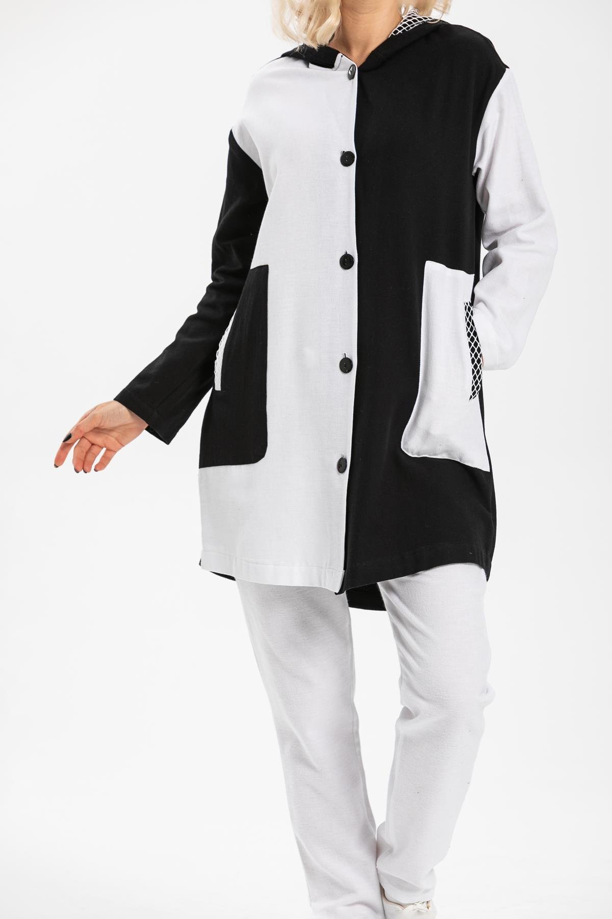 Toptan Hayal Baskılı Pazen Ceket Beyaz