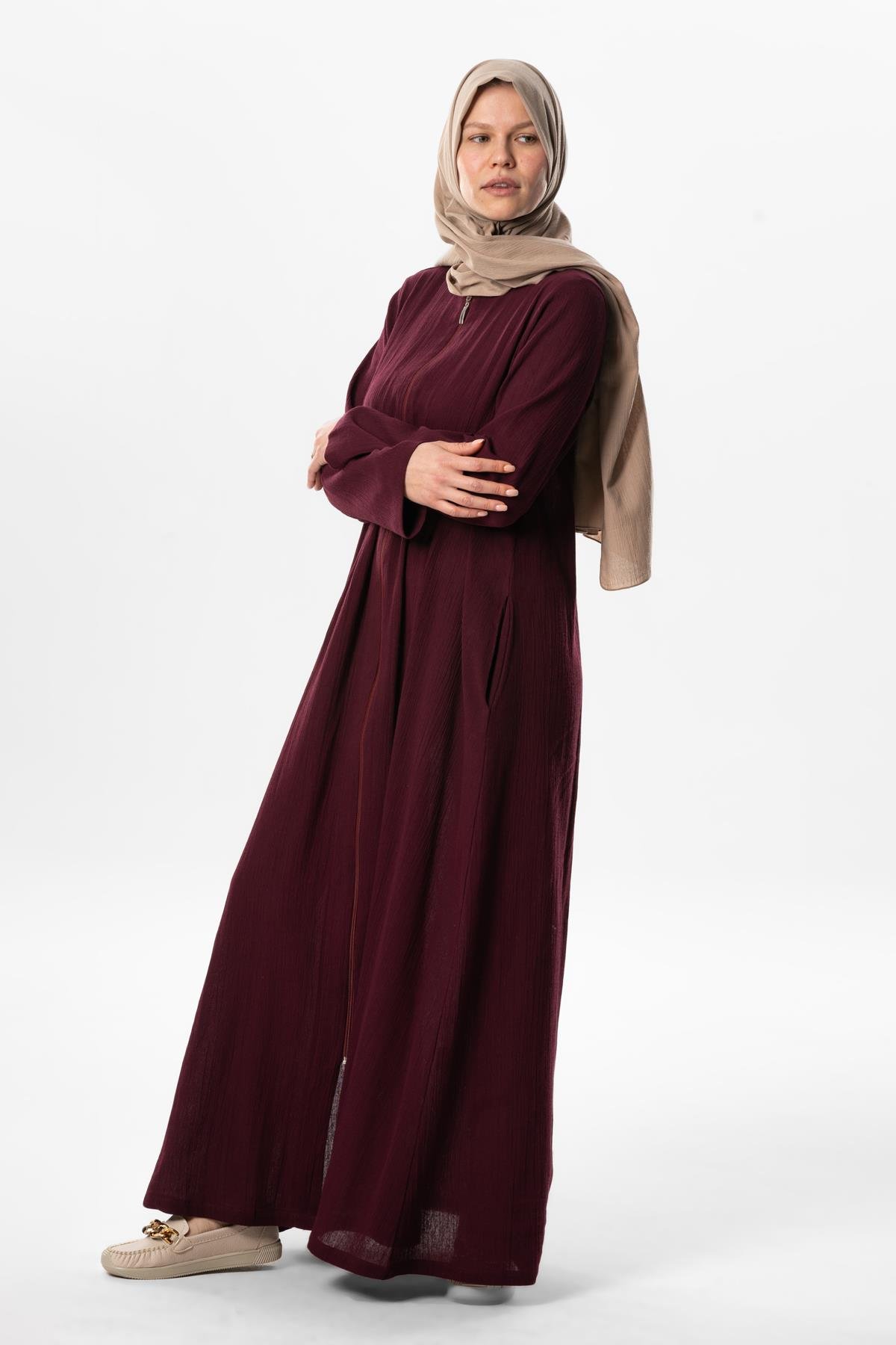 Toptan Hicran Şile Bezi Büyük Beden Ferace Mürdüm