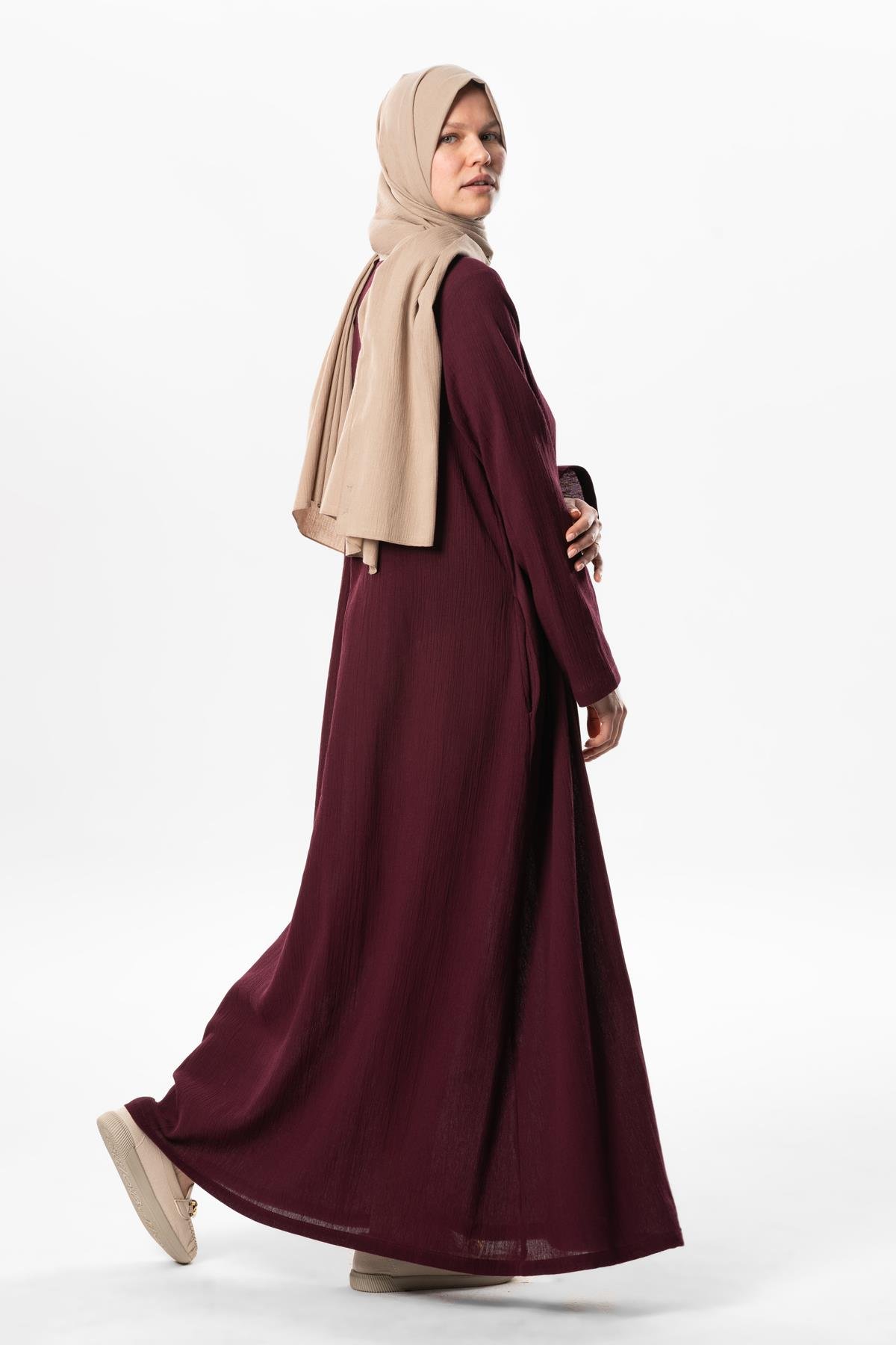 Toptan Hicran Şile Bezi Büyük Beden Ferace Mürdüm