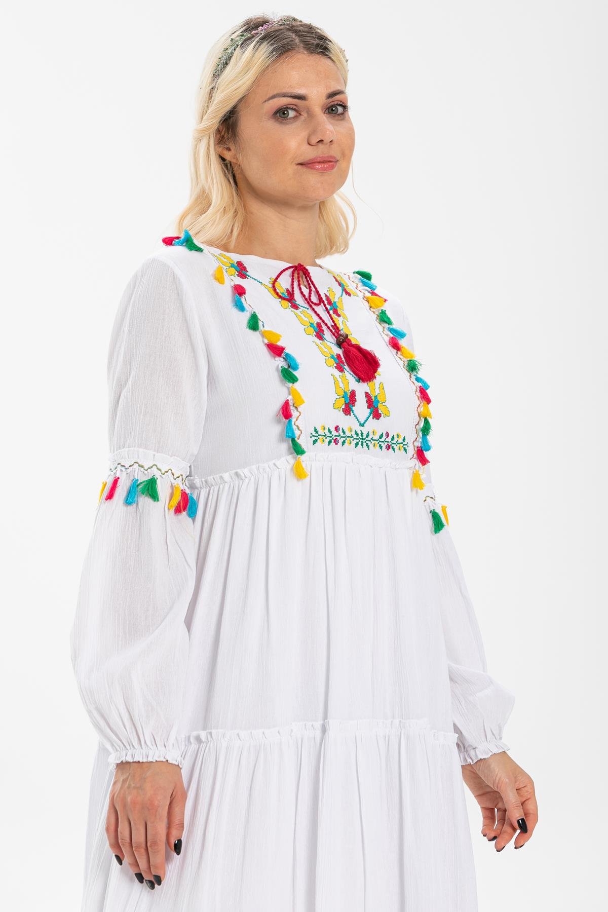 Toptan İffet Şile Bezi Elbise Beyaz