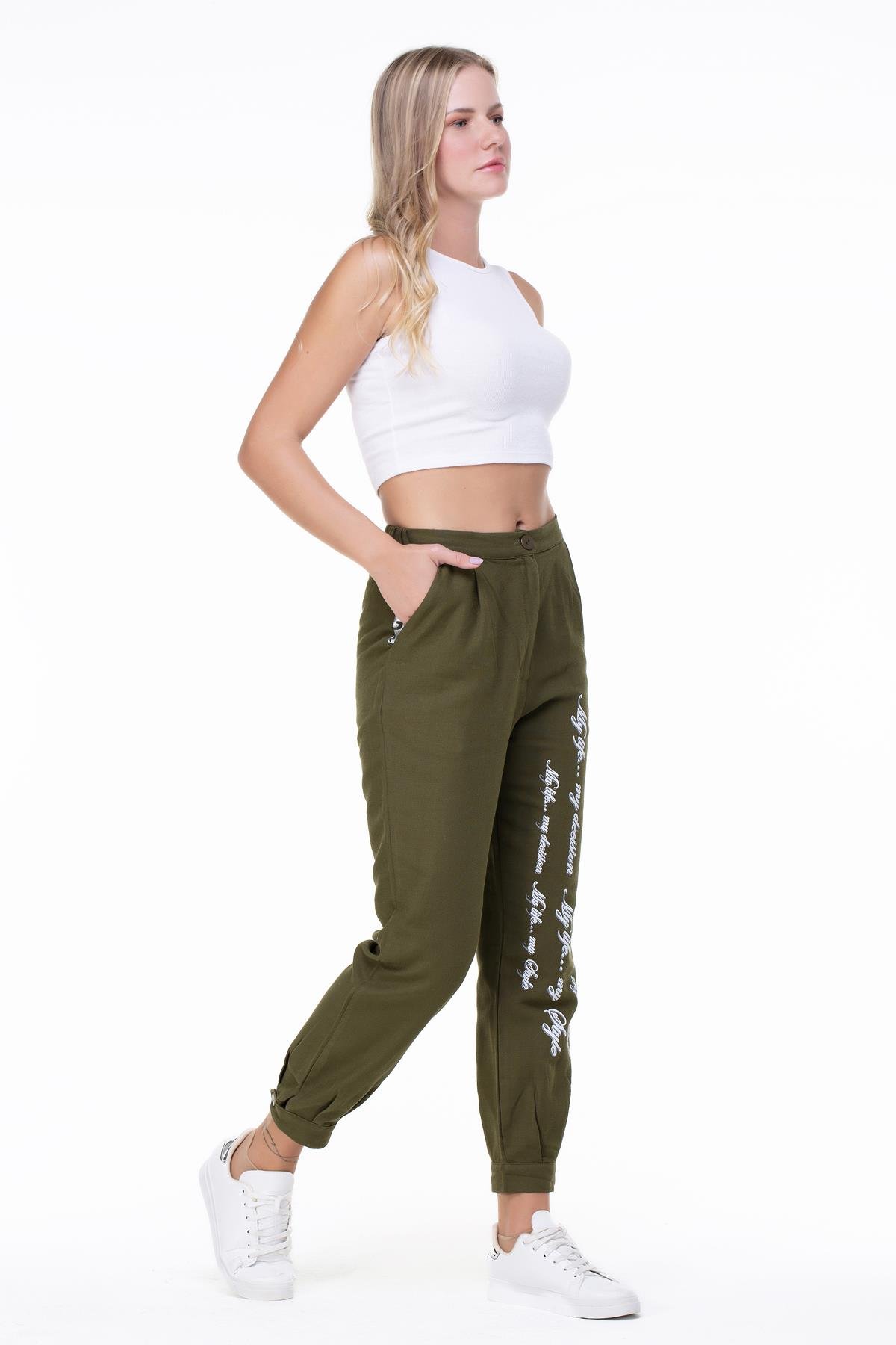 Toptan İlkay Baskılı Pazen Pantolon Haki