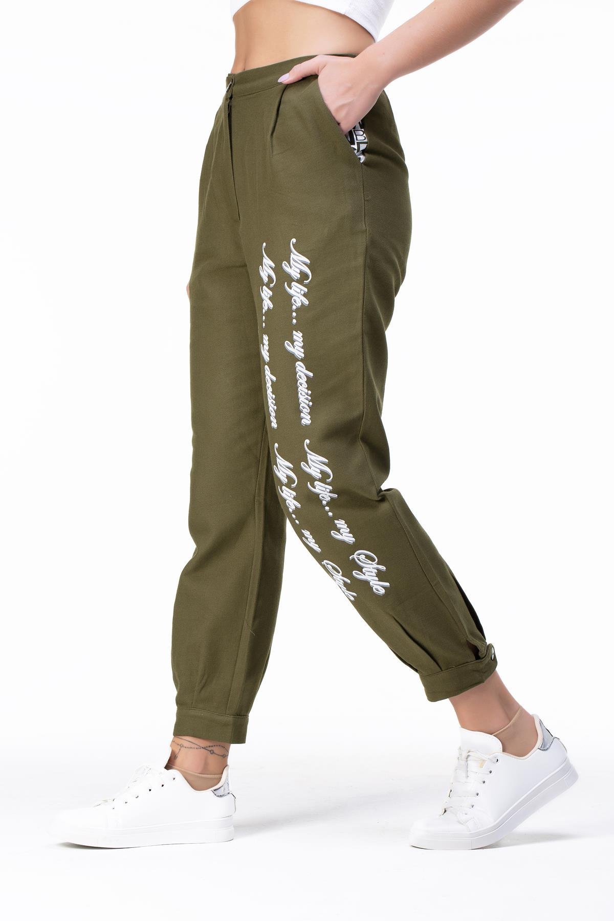 Toptan İlkay Baskılı Pazen Pantolon Haki