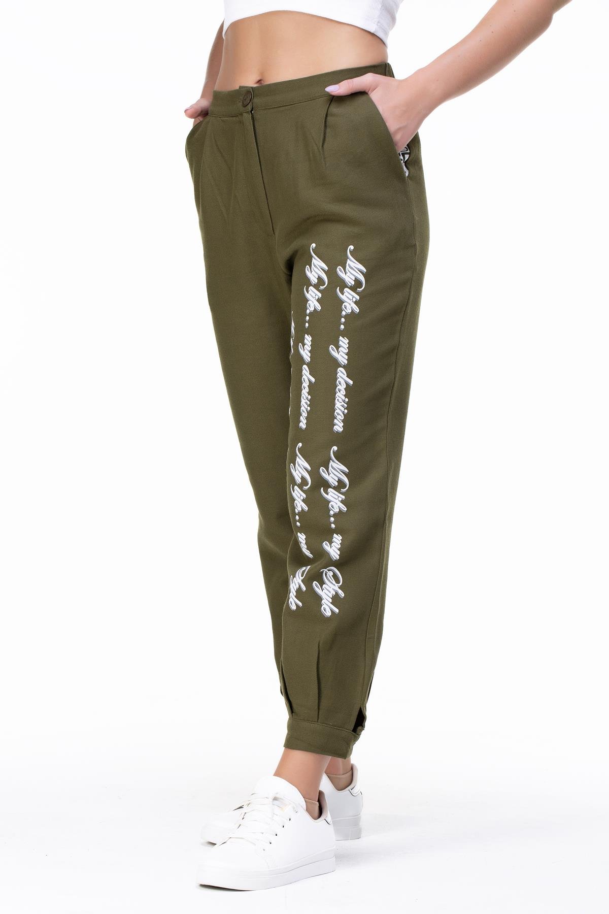 Toptan İlkay Baskılı Pazen Pantolon Haki