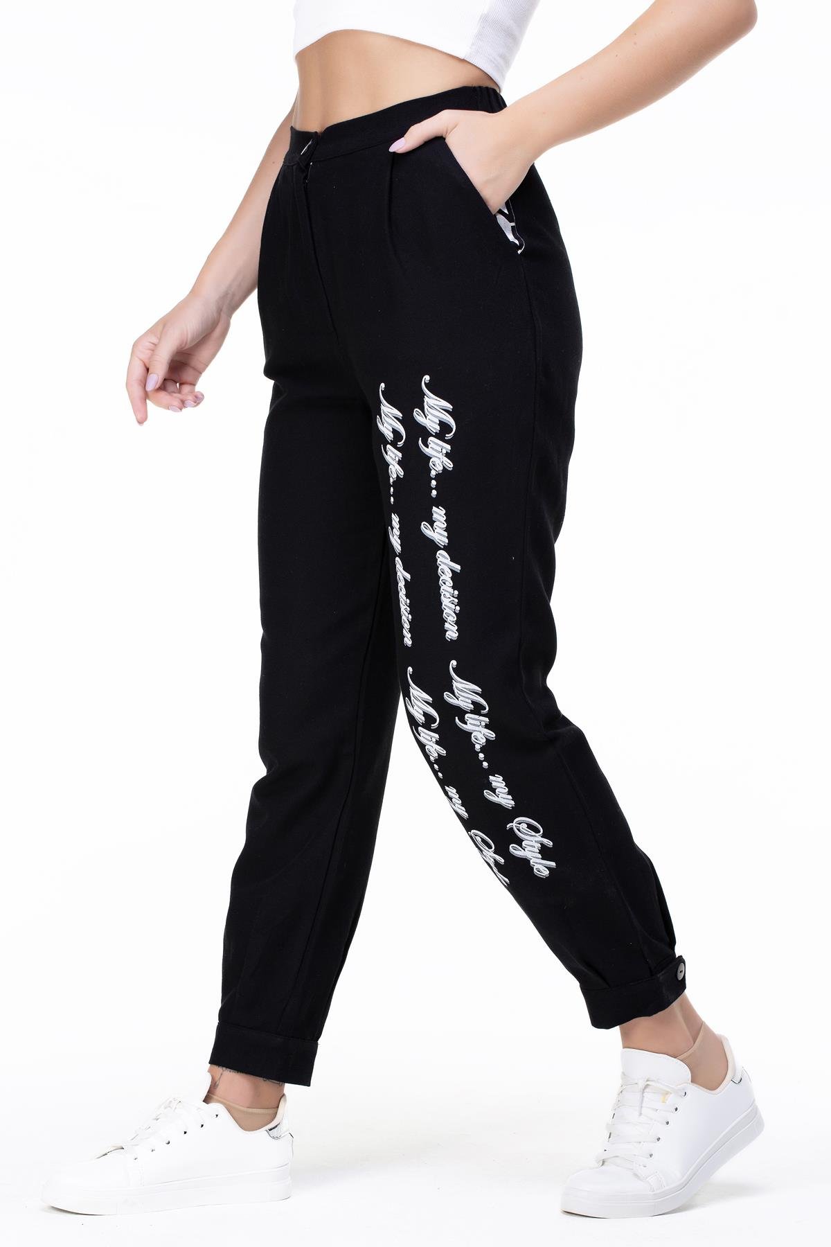 Toptan İlkay Baskılı Pazen Pantolon Siyah