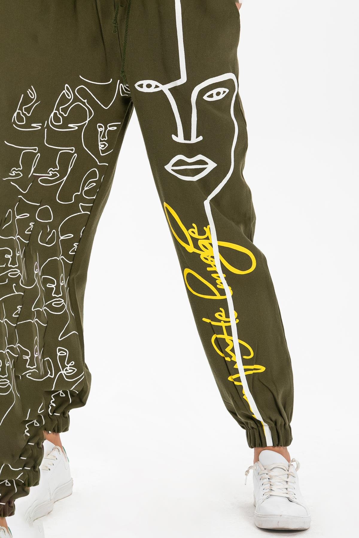 Toptan İrem Baskılı Pazen Pantolon Haki