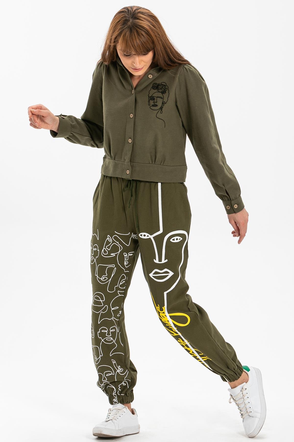 Toptan İrem Baskılı Pazen Pantolon Haki