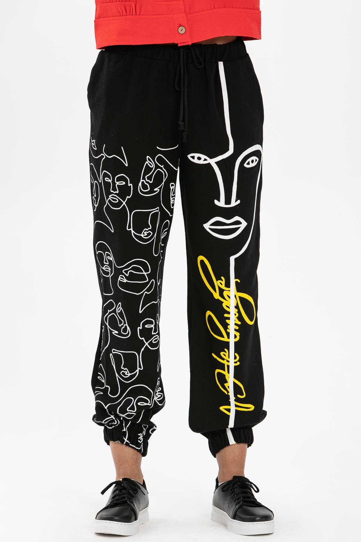 Toptan İrem Baskılı Pazen Pantolon Siyah