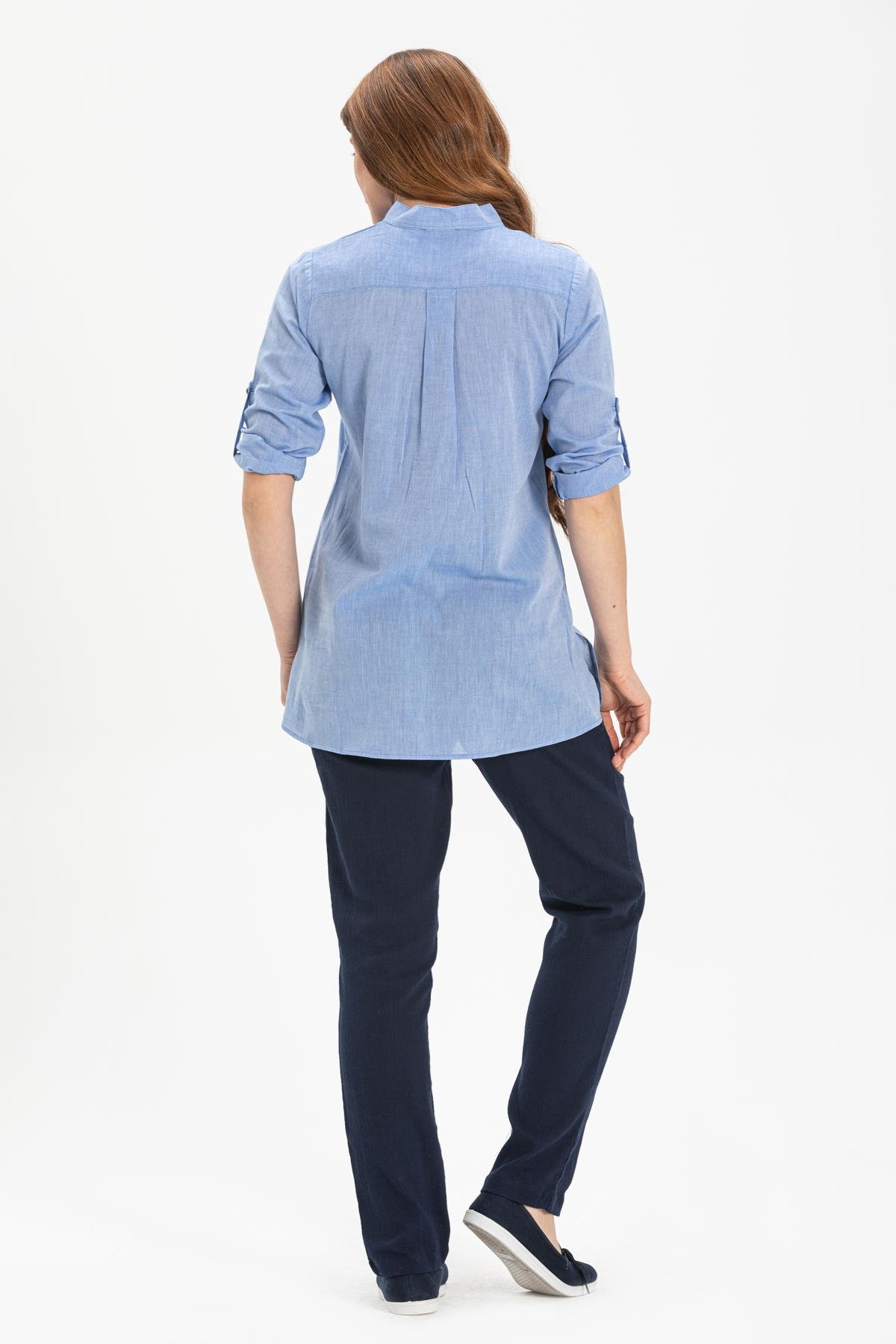 Toptan Kadın Hakim Yaka Şile Bezi Tunik Mavi