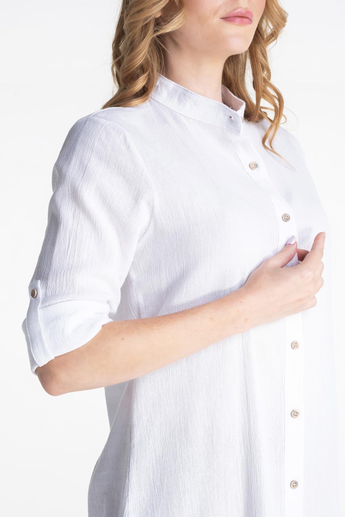 Toptan Kadın Şile Bezi Hakim Yaka Tunik Beyaz