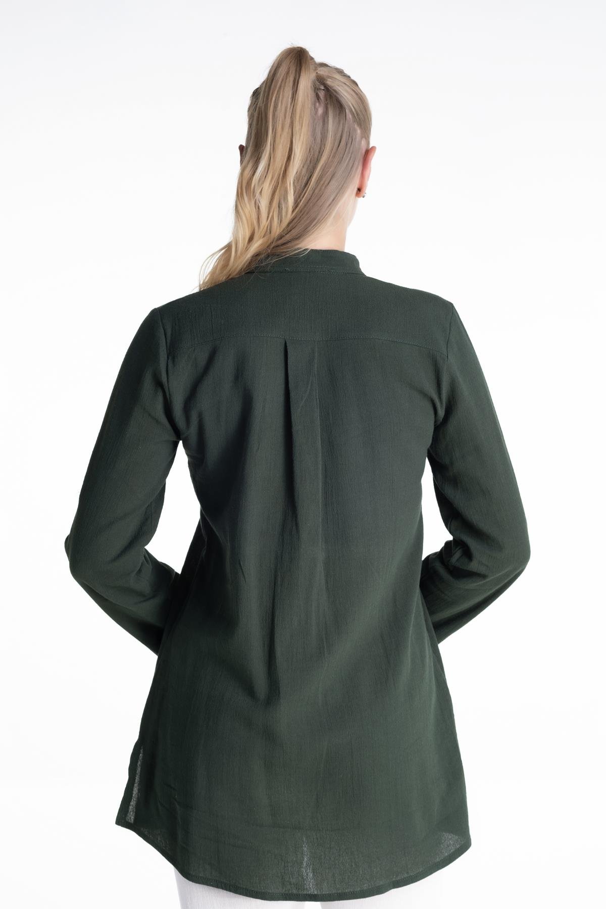 Toptan Kadın Şile Bezi Hakim Yaka Tunik Yeşil