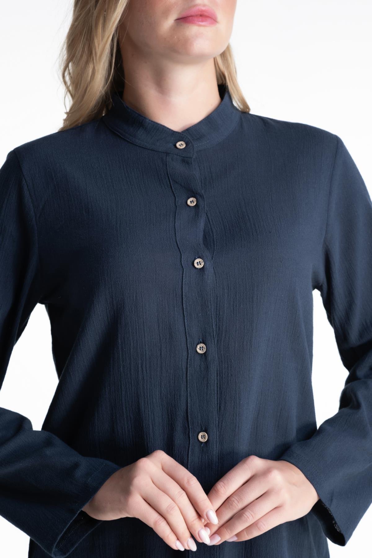 Toptan Kadın Şile Bezi Hakim Yaka Tunik Petrol